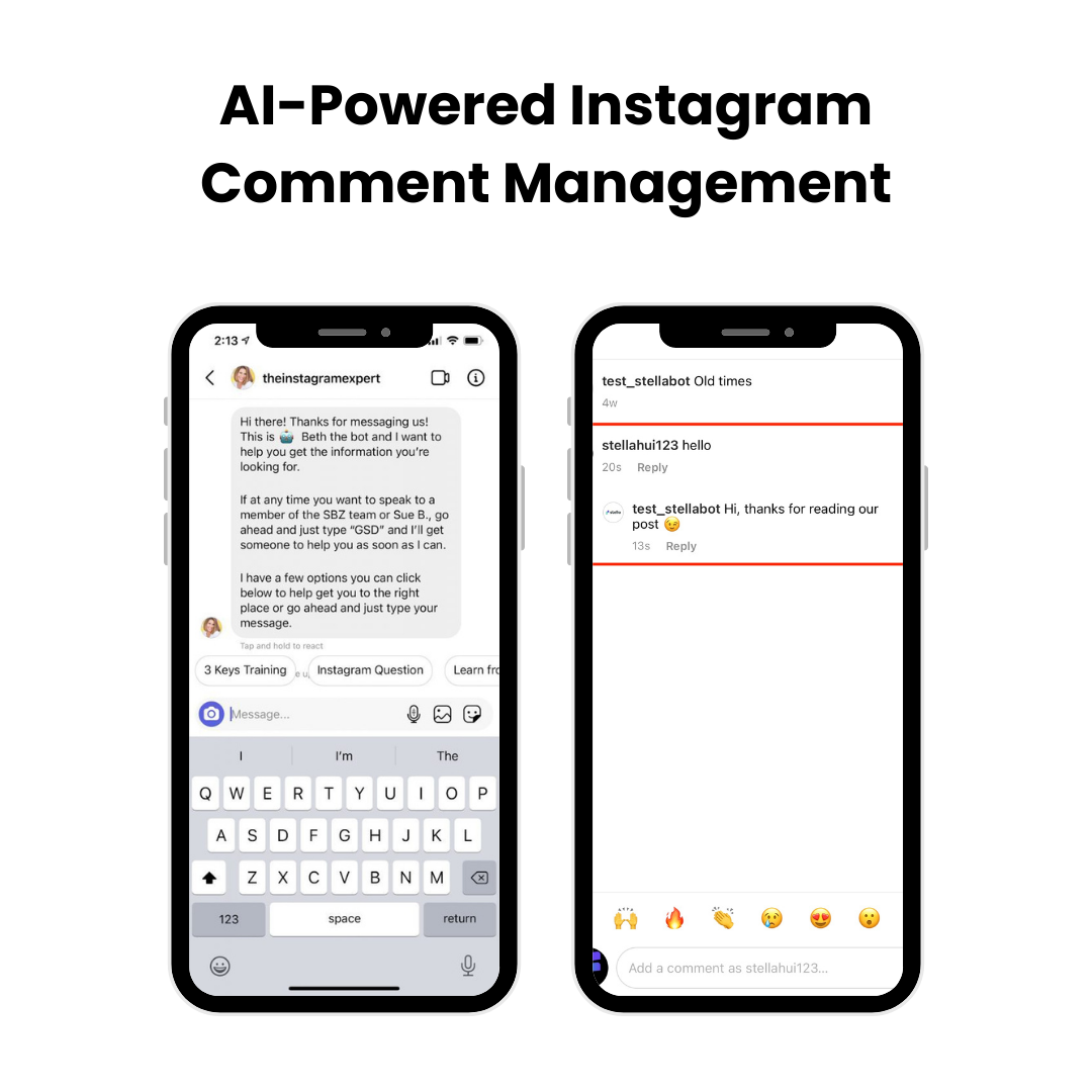 A side-by-side comparison of two Instagram comment sections- one chaotic and unmanaged, the other neatly organized with AI responses, highlighting automated engagement.