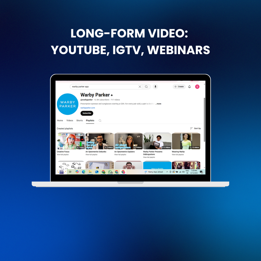 Warby Parker YouTube channel with branded video content