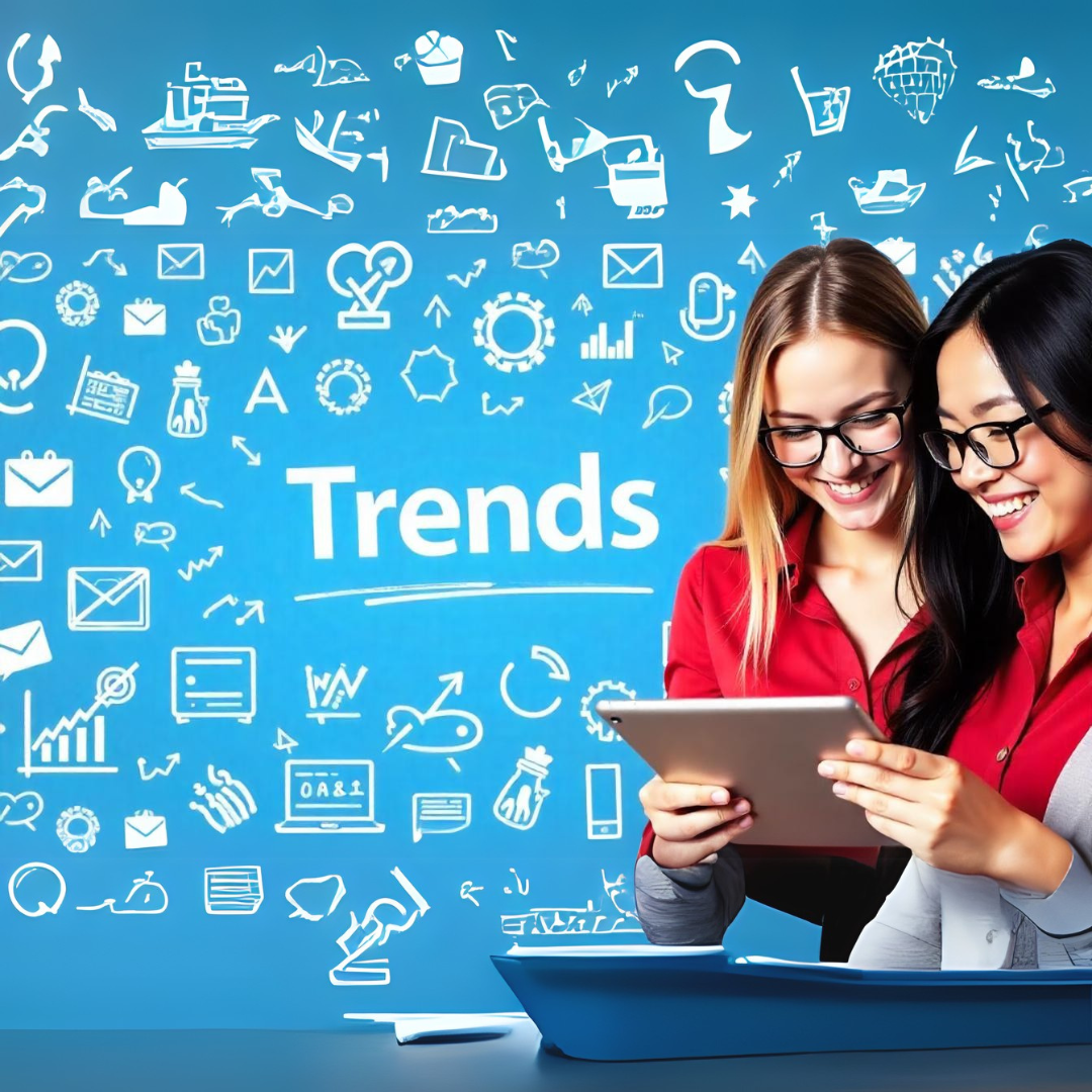 Show an image that shows trends and has a cross arrow over it.