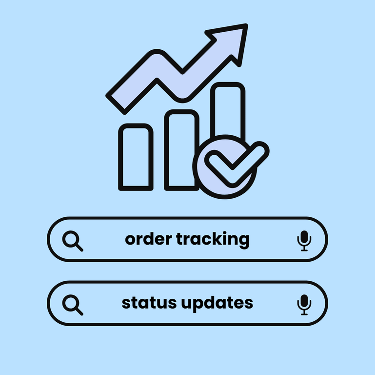A search bar displaying keywords related to “order tracking” and “status updates,” with highlighted search results for improved visibility.