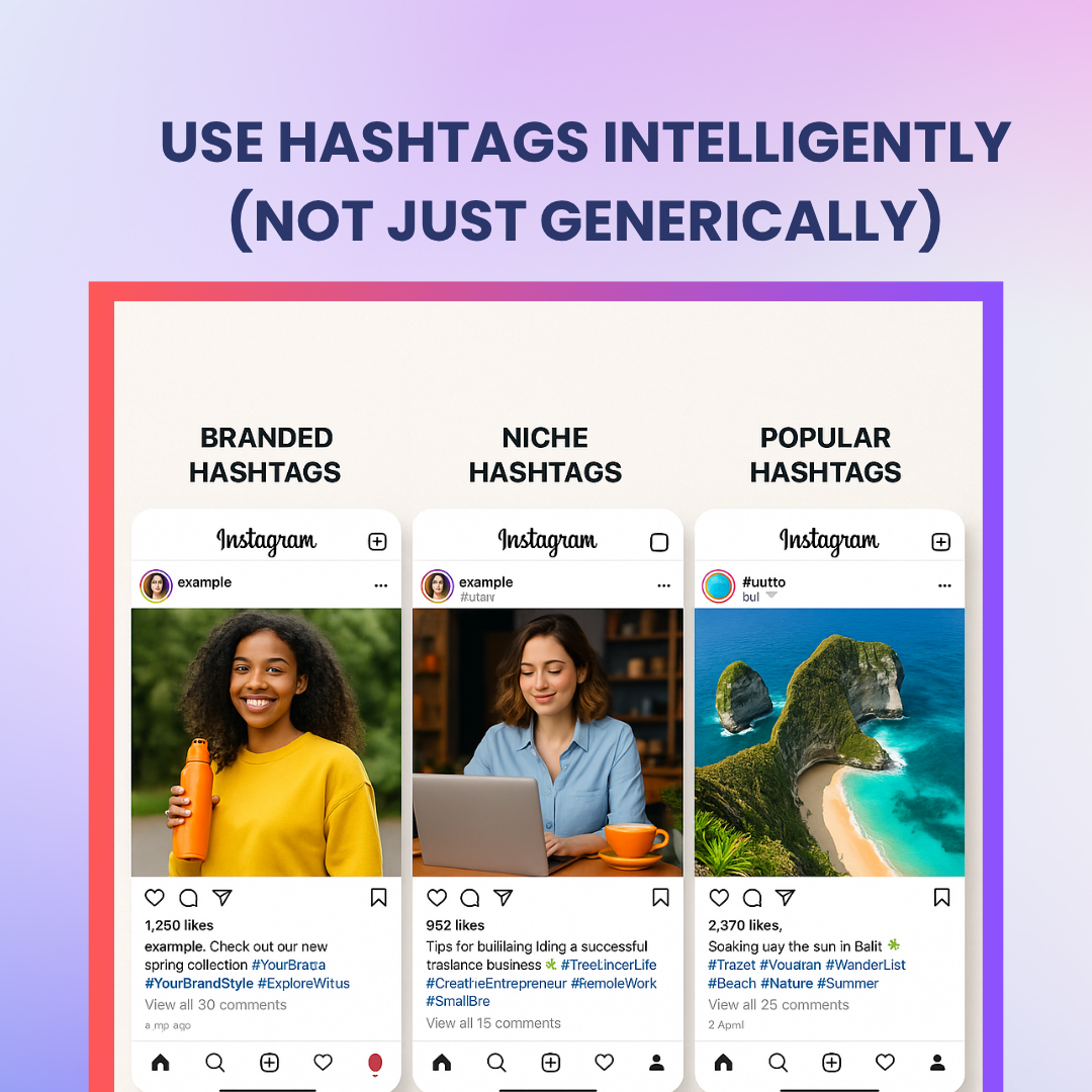 Instagram post examples showcasing strategic hashtag variations.