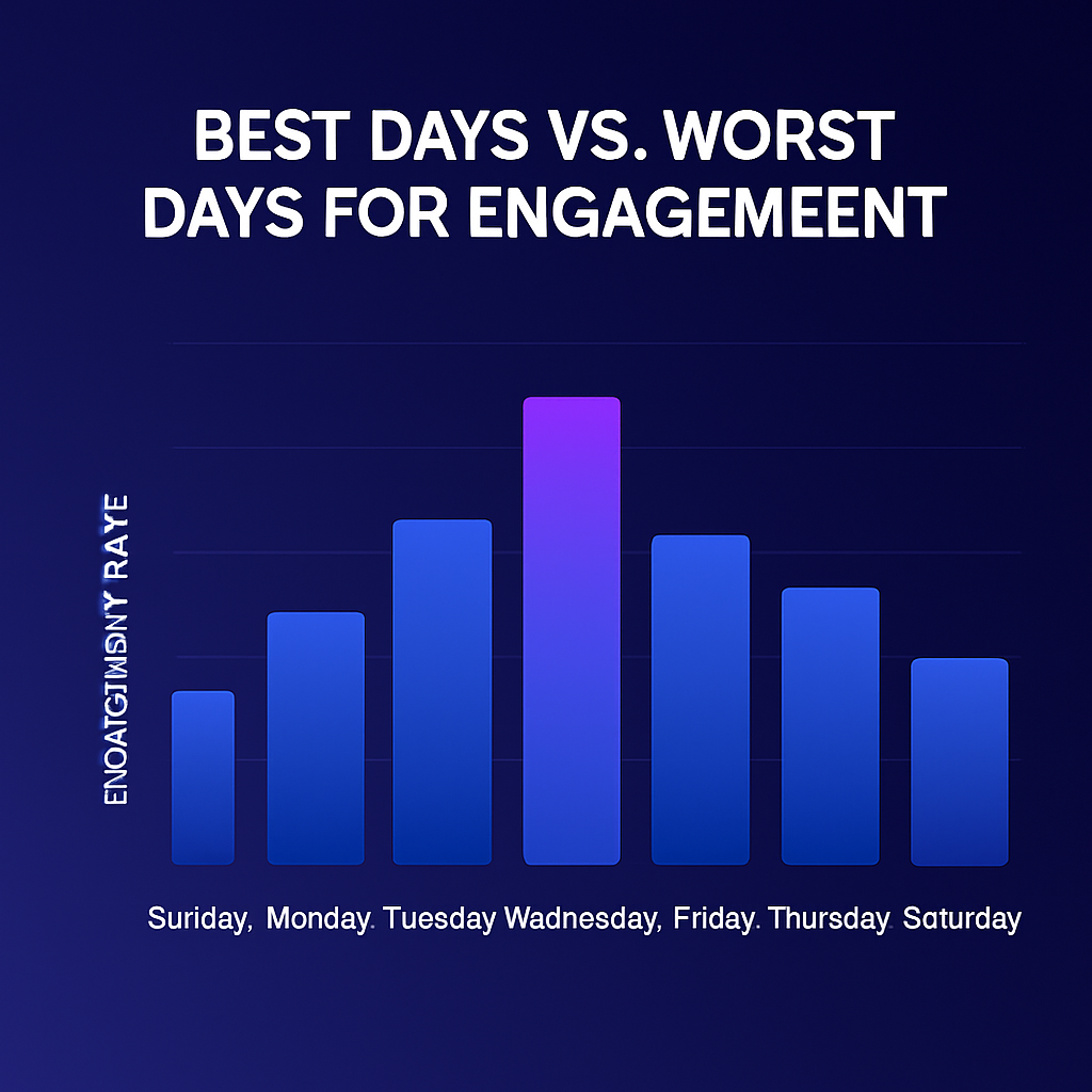 Bar graph showing highest Facebook engagement on Wednesday and lowest on Sunday.