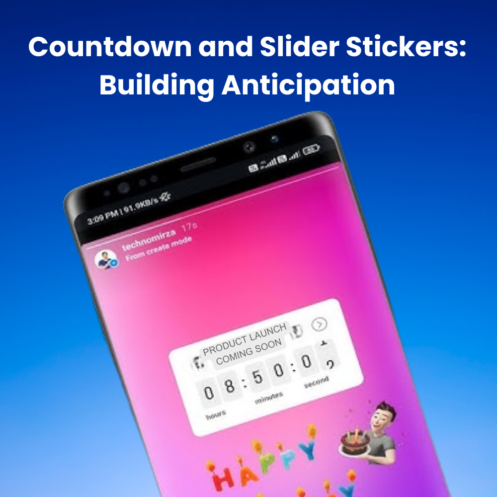 A product launch Story with a countdown sticker, showing a watch ticking down to a highly anticipated release.