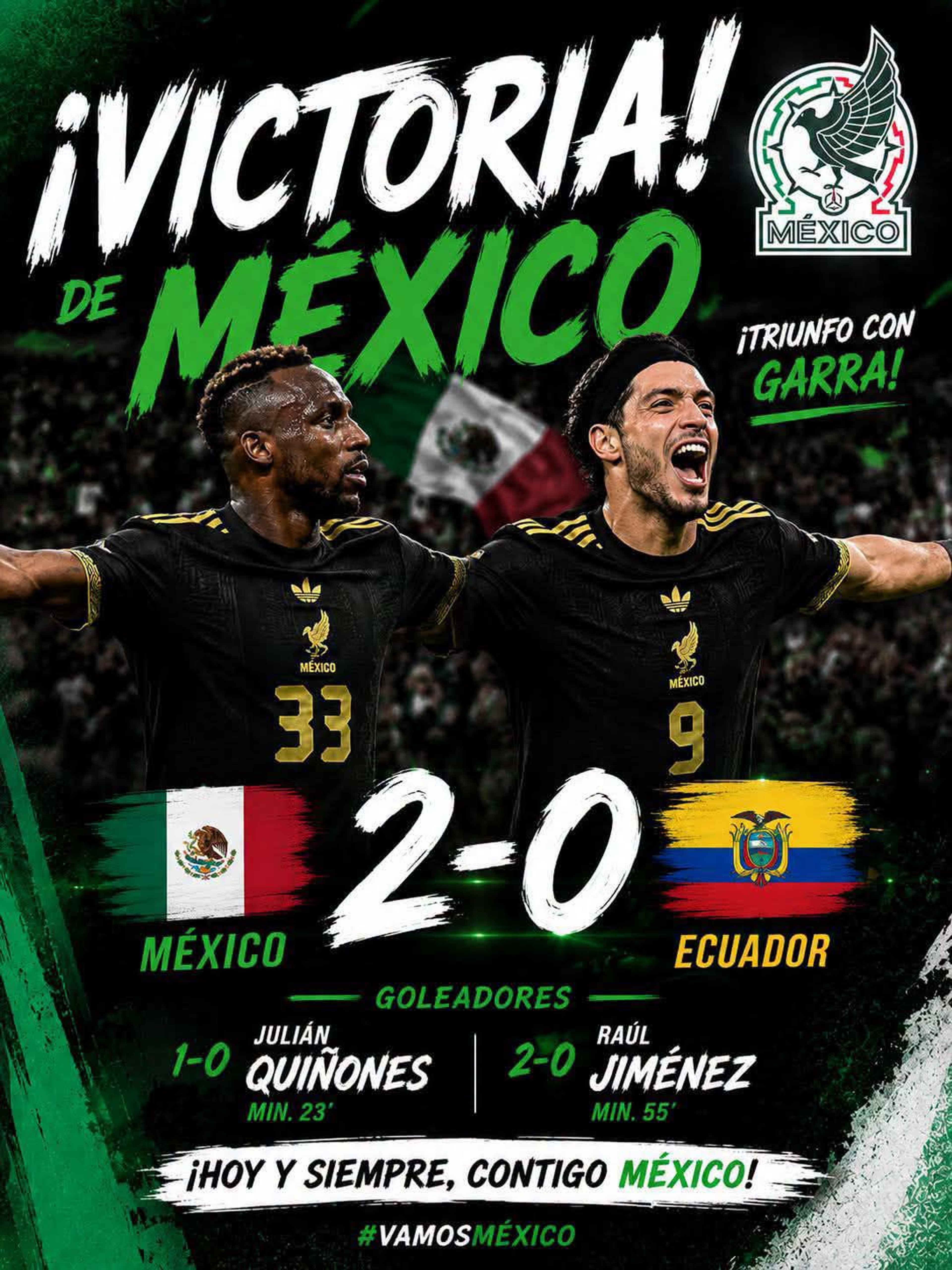 ROTUNDO TRIUNFO DE LA SELECCIÓN MEXICANA ANTE ECUADOR.