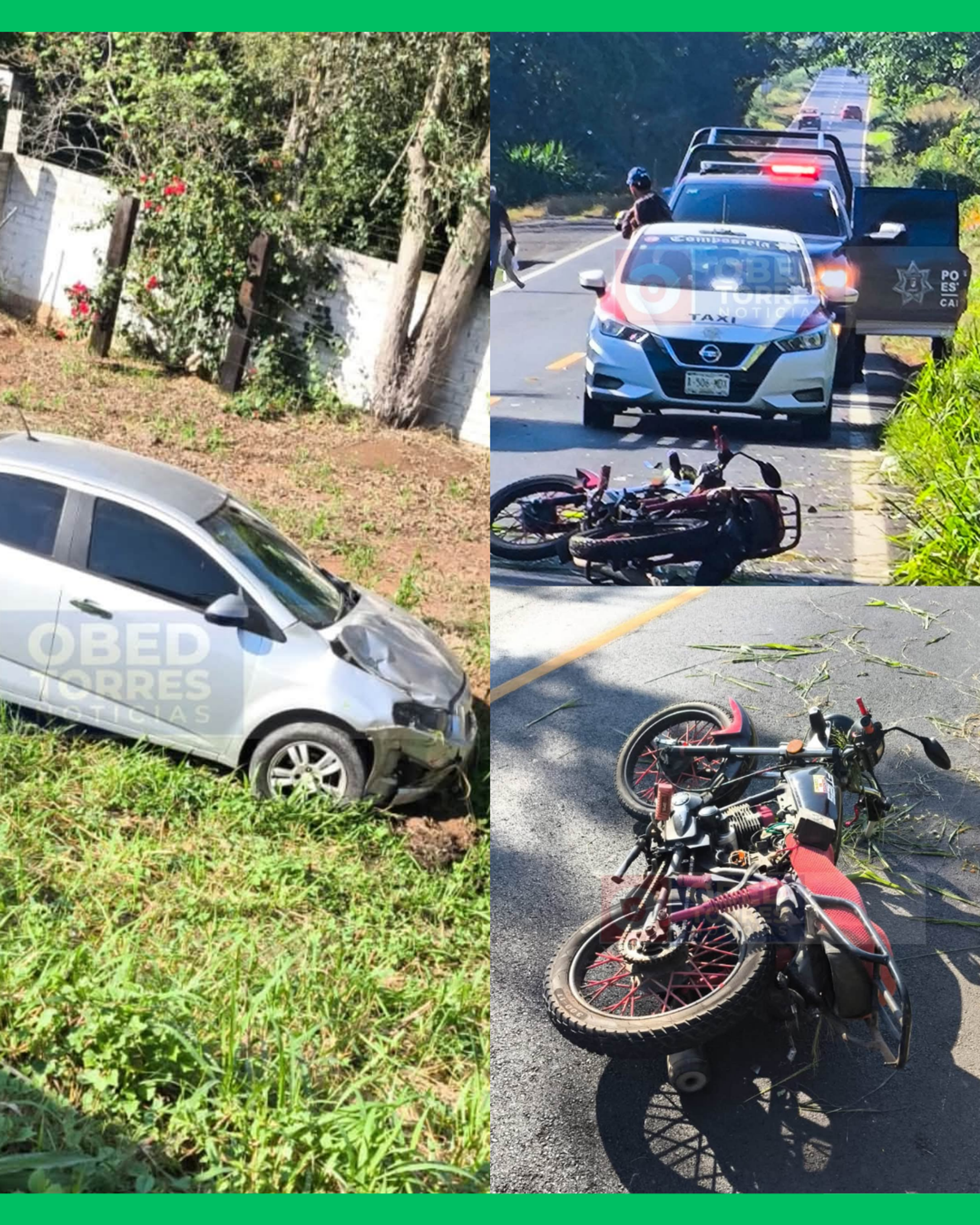 CHOQUE ENTRE AUTO Y MOTOCICLETA DEJA DOS LESIONADOS EN LA CARRETERA TEPIC-PTO. VALLARTA, EN COMPOSTELA