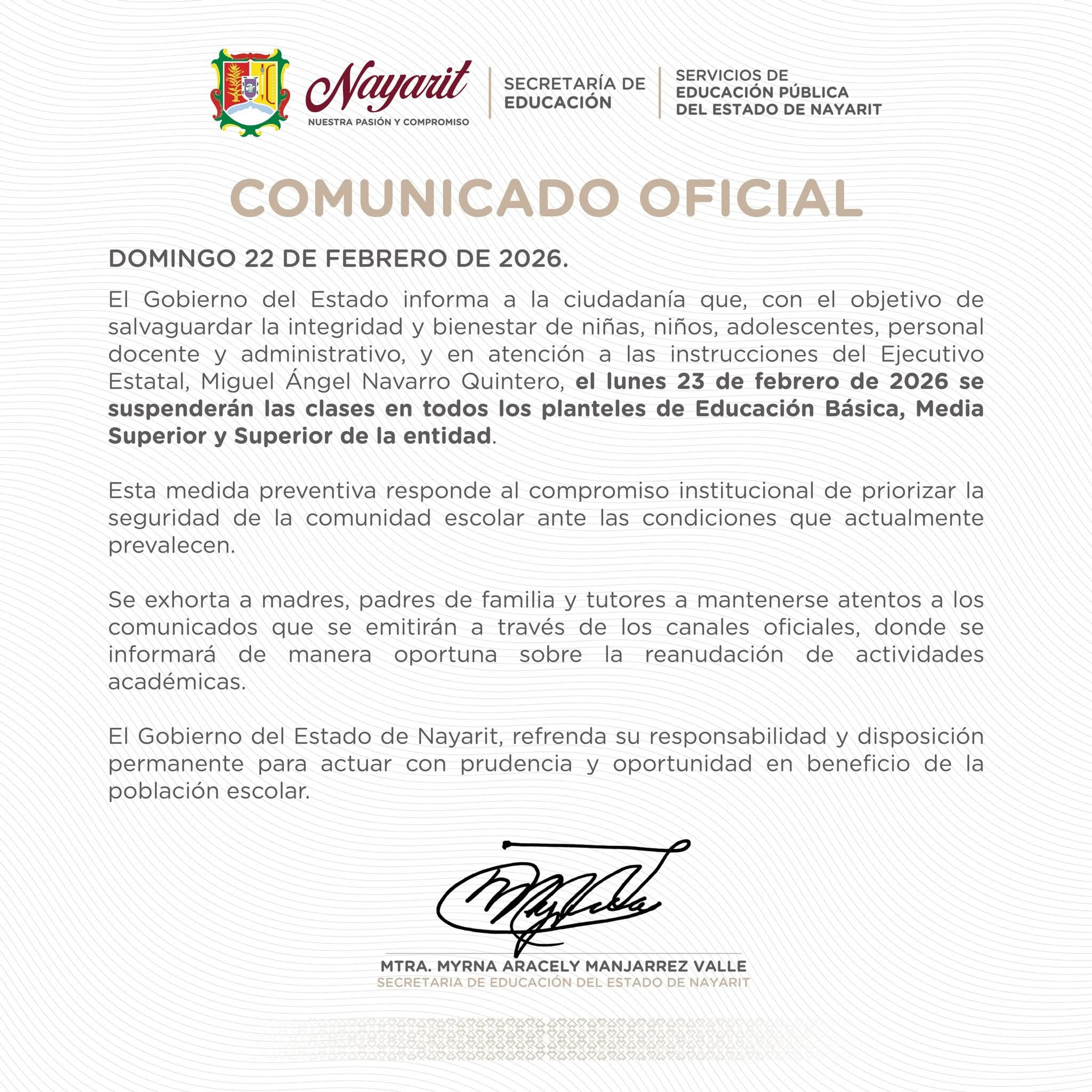 SUSPENSION DE CLASES EN NAYARIT 