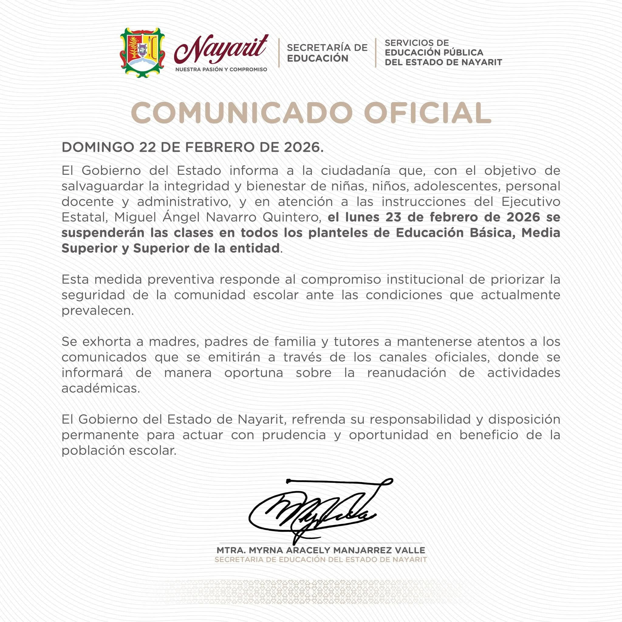 SUSPENSION DE CLASES EN NAYARIT