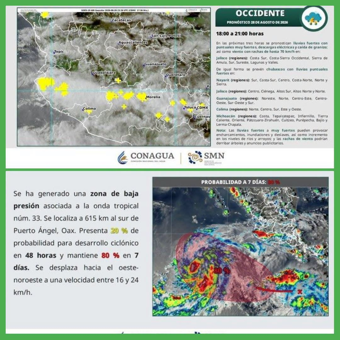 NAYARIT, EN VIGILANCIA POR POSIBLES LLUVIAS FUERTES Y TORMENTAS