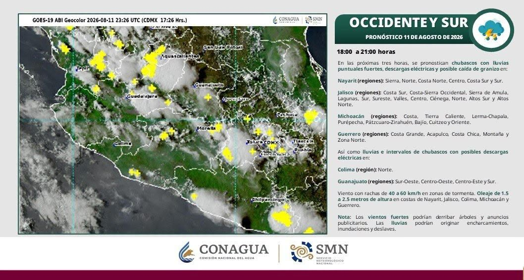 🌧️ NOCHE DE LLUVIAS Y TORMENTAS PARA NAYARIT, RECOMIENDAN TOMAR PRECAUCIONES