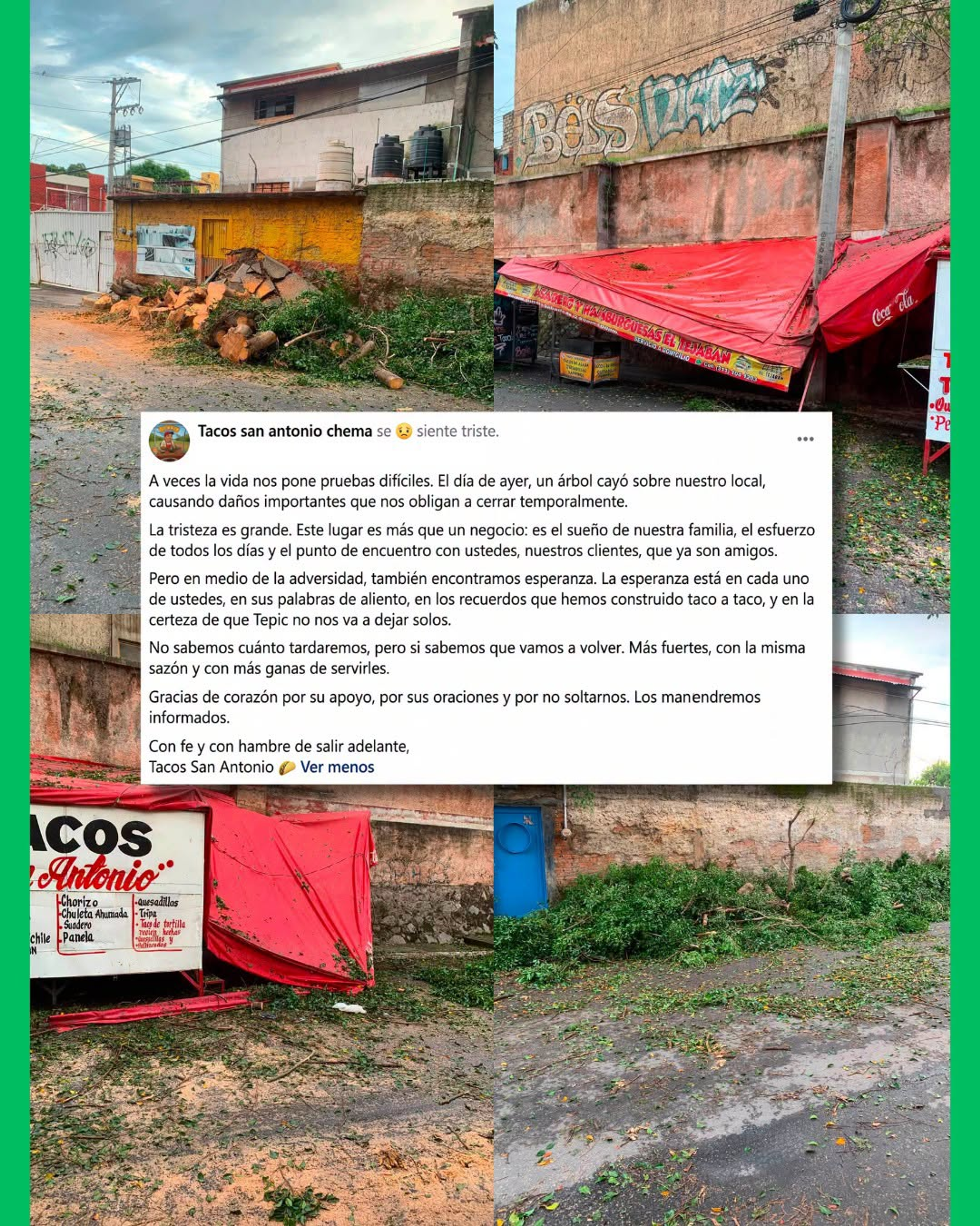🌮 🚨 ¡CIERRAN TACOS SAN ANTONIO TRAS LOS DAÑOS QUE DEJÓ LA TORMENTA EN TEPIC!