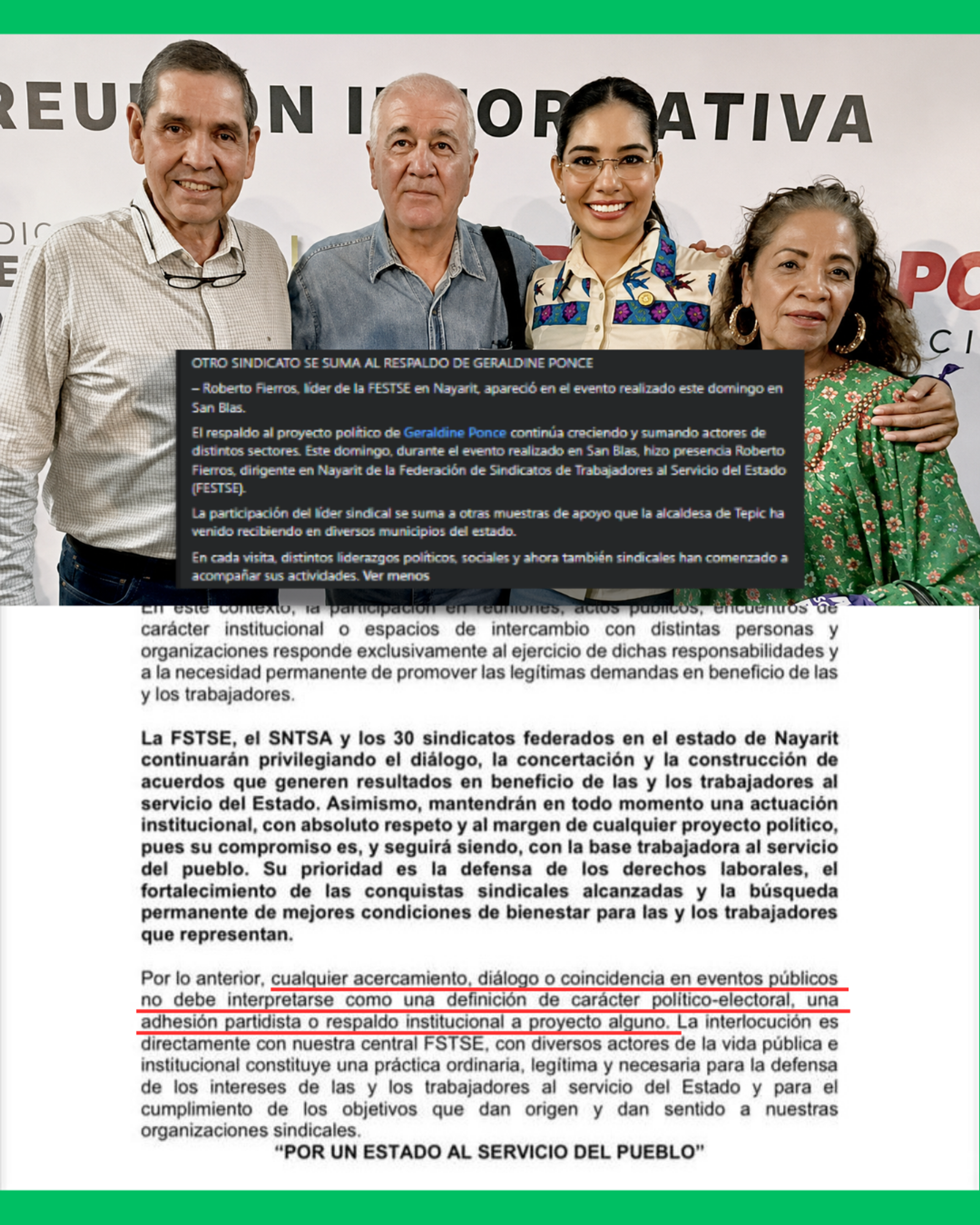  ¡NO RESPALDAN A GERALDINE PONCE, SNTSA Y FSTSE ROMPEN EL SILENCIO! ASEGURAN QUE NO APOYAN NINGÚN PROYECTO POLÍTICO