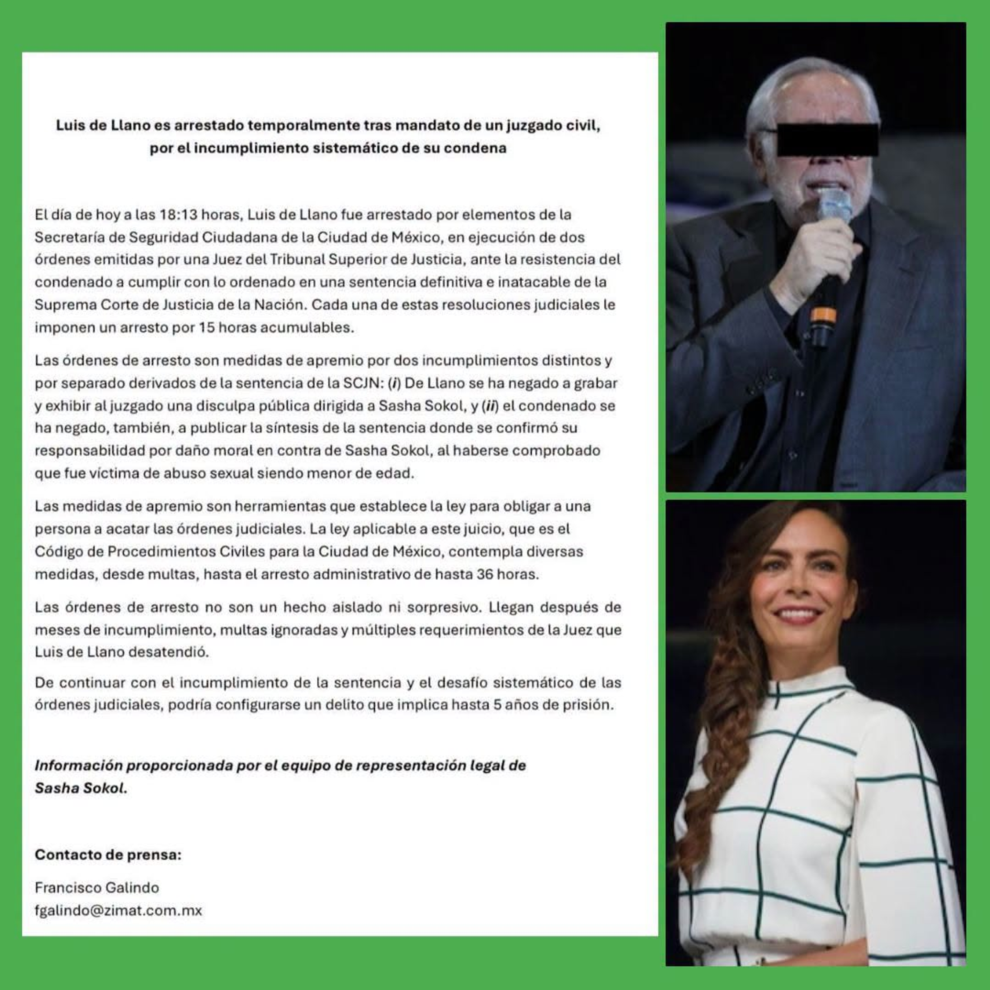  DETIENEN A LUIS DE LLANO POR INCUMPLIR SENTENCIA EN EL CASO SASHA SOKOL