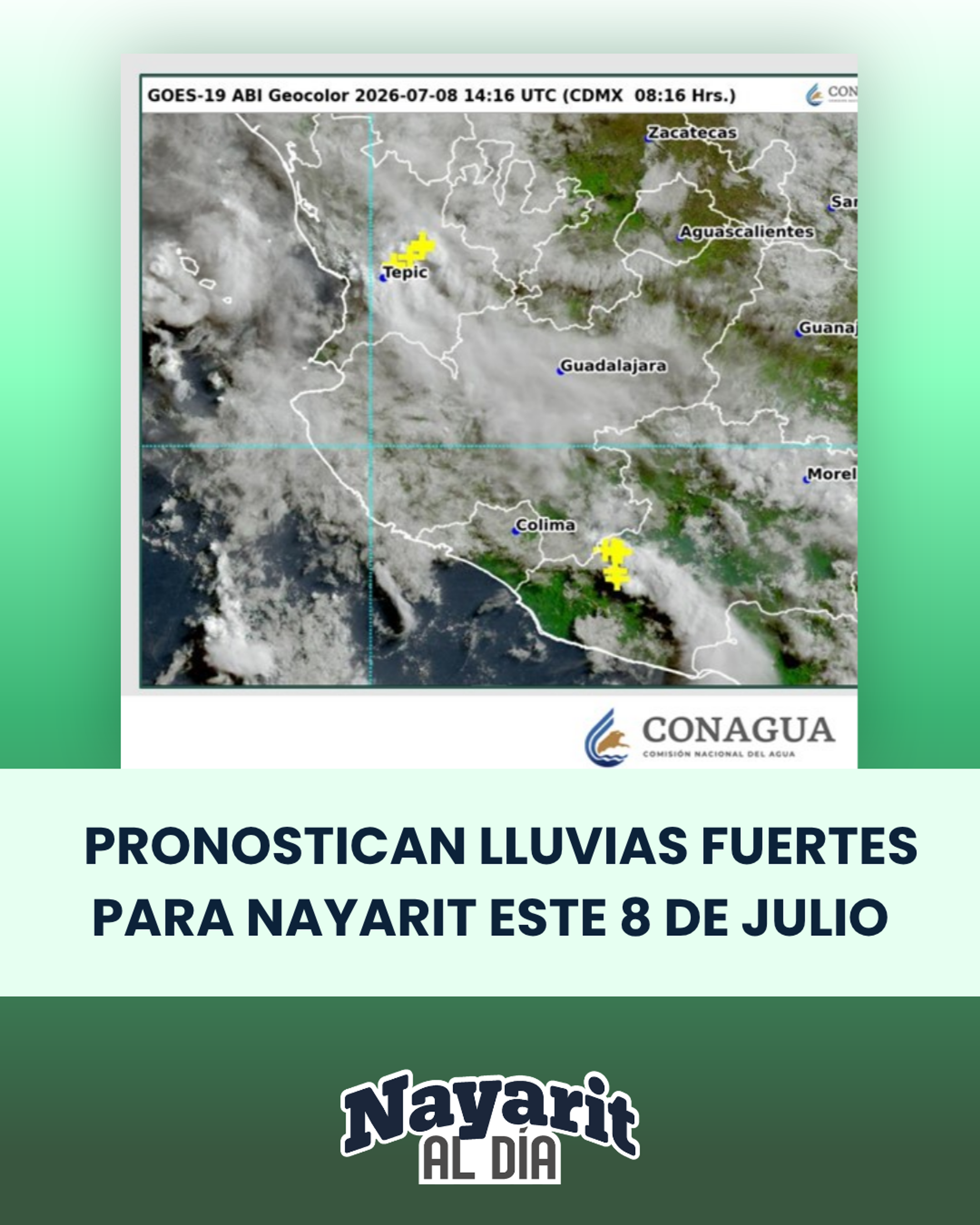 ¡PREPÁRATE! PRONOSTICAN LLUVIAS FUERTES PARA NAYARIT ESTE 8 DE JULIO