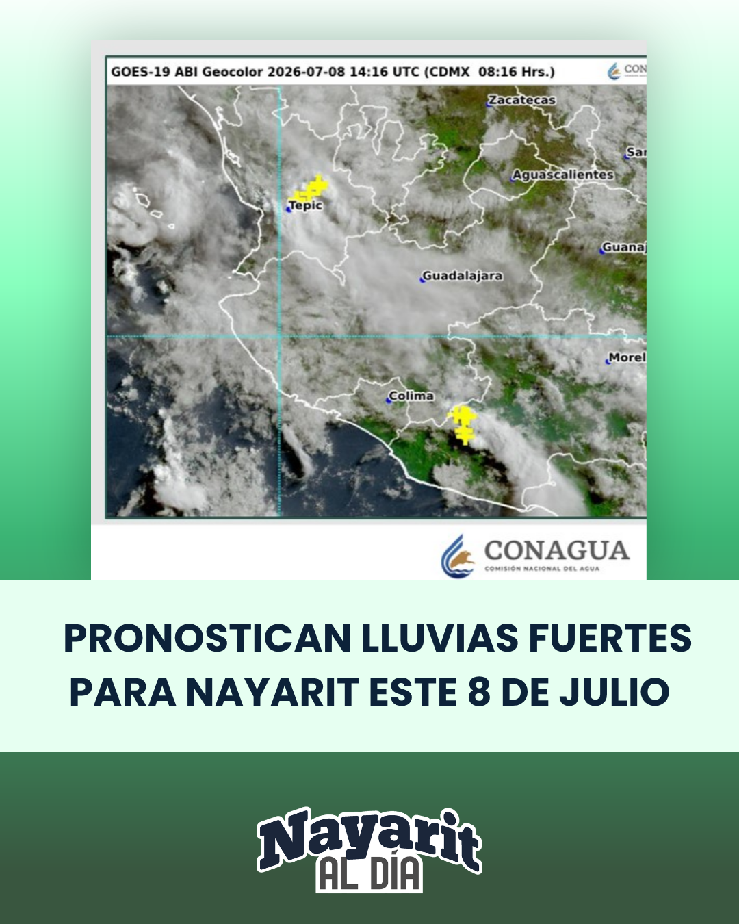 ¡PREPÁRATE! PRONOSTICAN LLUVIAS FUERTES PARA NAYARIT ESTE 8 DE JULIO