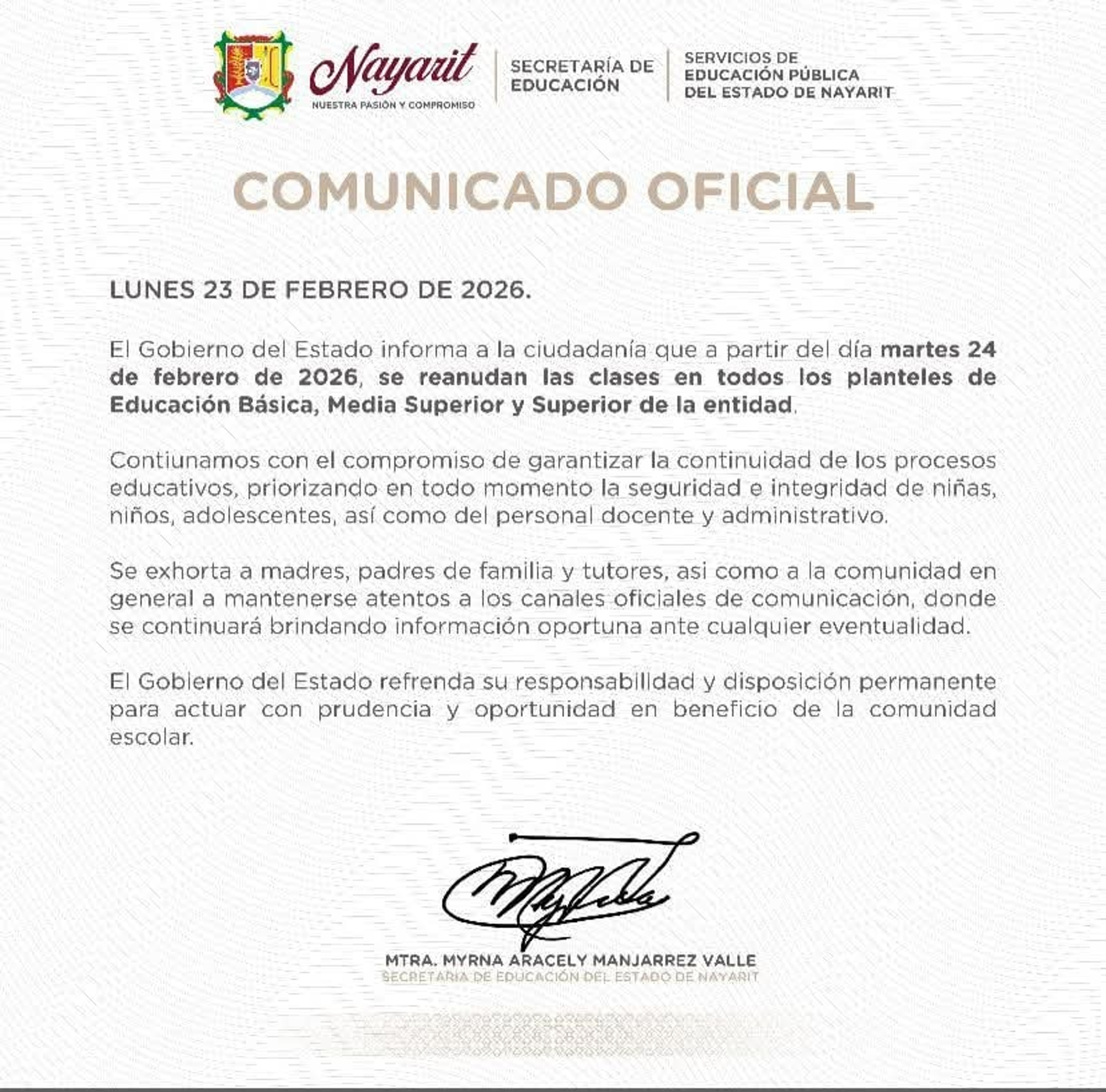 SE REANUDAN CLASES MAÑANA MARTES EN NAYARIT