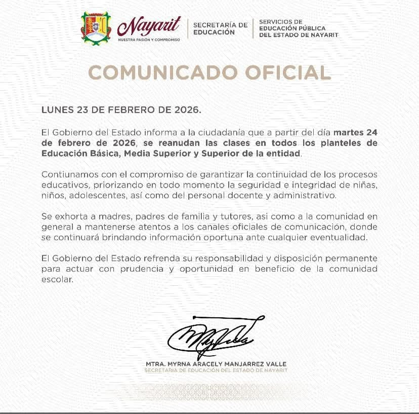 SE REANUDAN CLASES MAÑANA MARTES EN NAYARIT