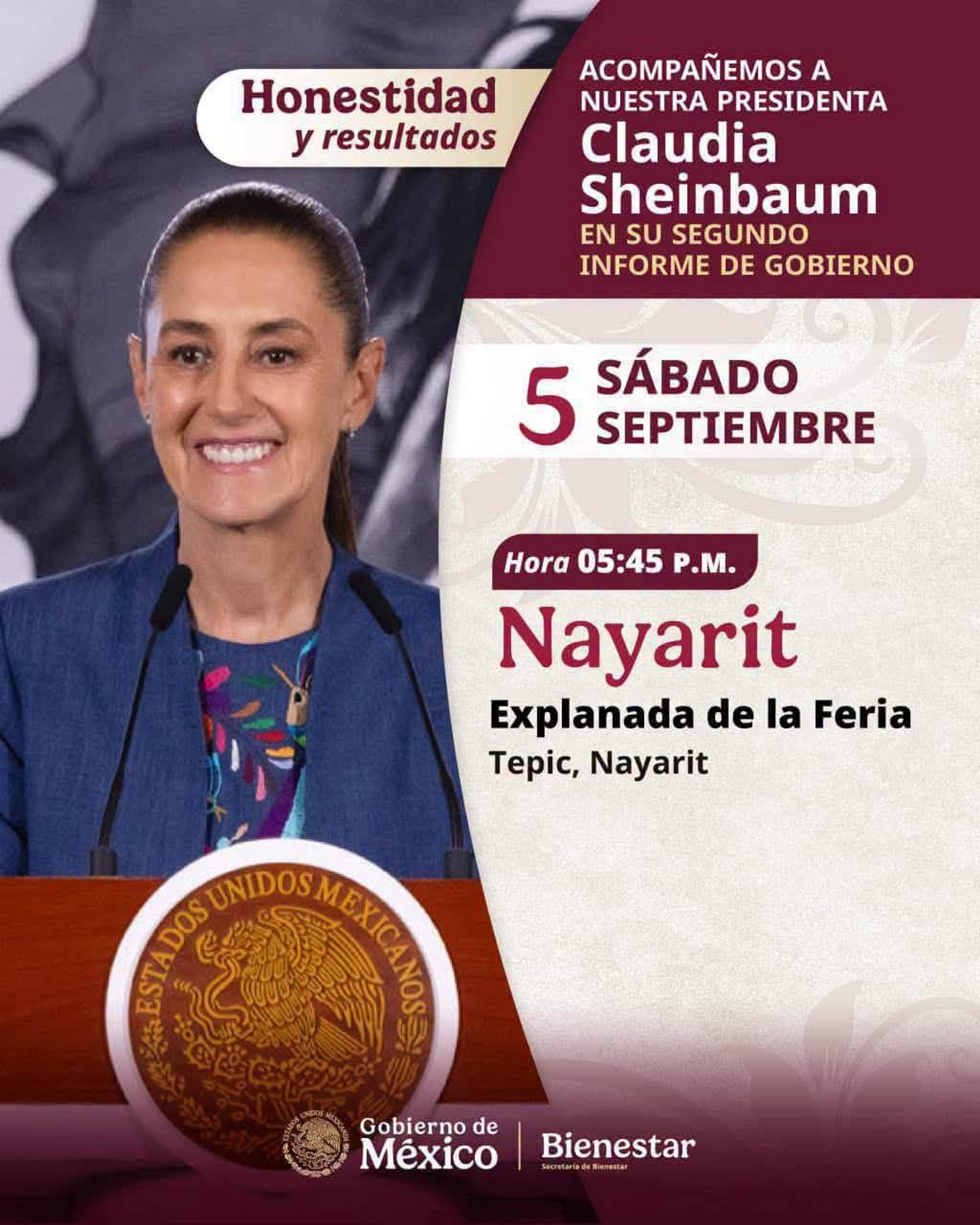 QUIERE ESCUCHAR SOBRE EL MÉXICO MARAVILLOSO EN EL QUE VIVIMOS? CLAUDIA SHEINBAUM VISITA TEPIC PARA PRESENTAR SU SEGUNDO INFORME DE GOBIERNO