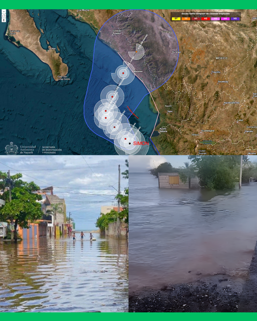 HURACÁN SIMÓN SE ALEJA COMO CATEGORÍA 2, PERO EL NORTE DE NAYARIT AÚN ESTÁ EN RIESGO