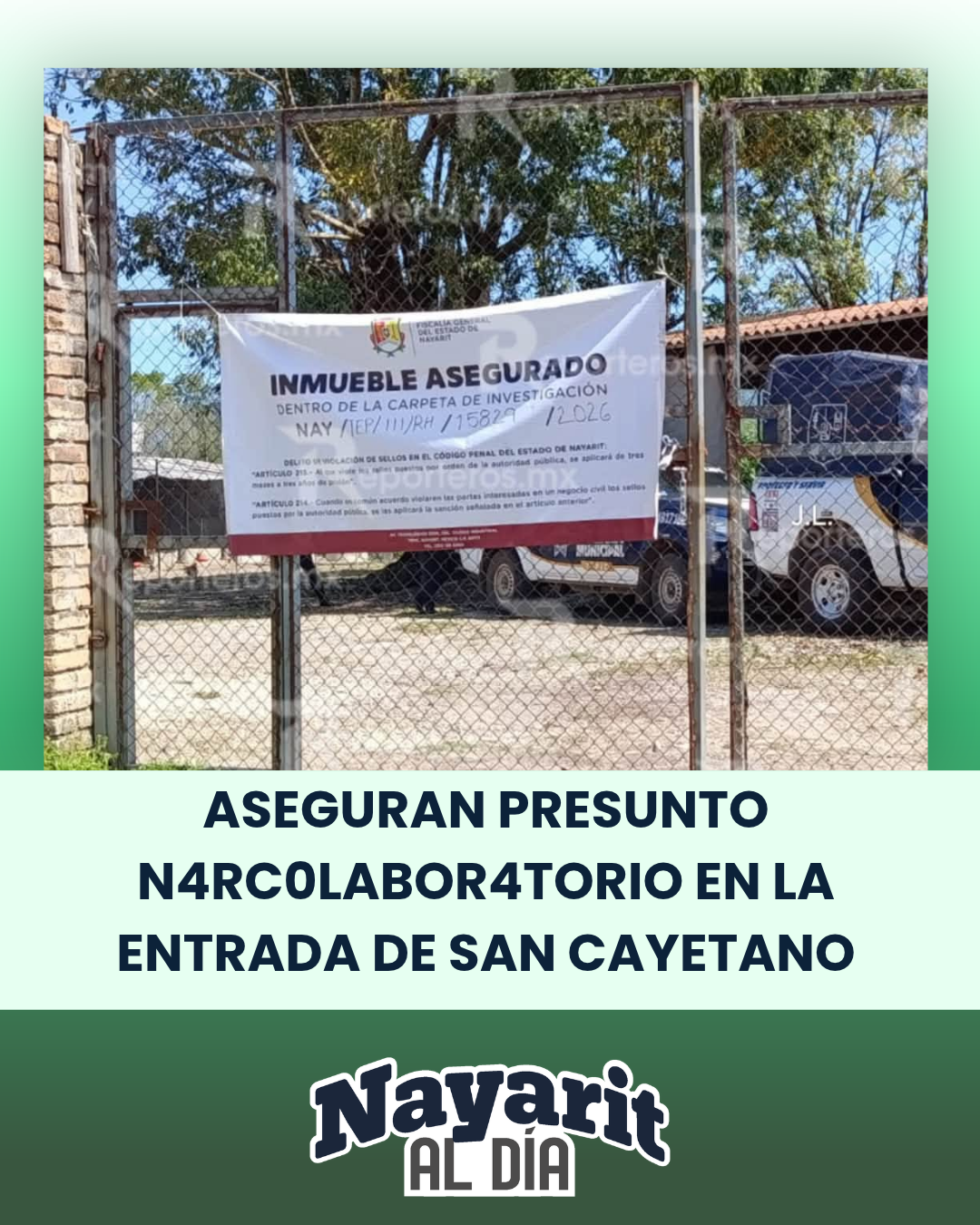 ASEGURAN PRESUNTO N4RC0LABOR4TORIO EN LA ENTRADA DE SAN CAYETANO