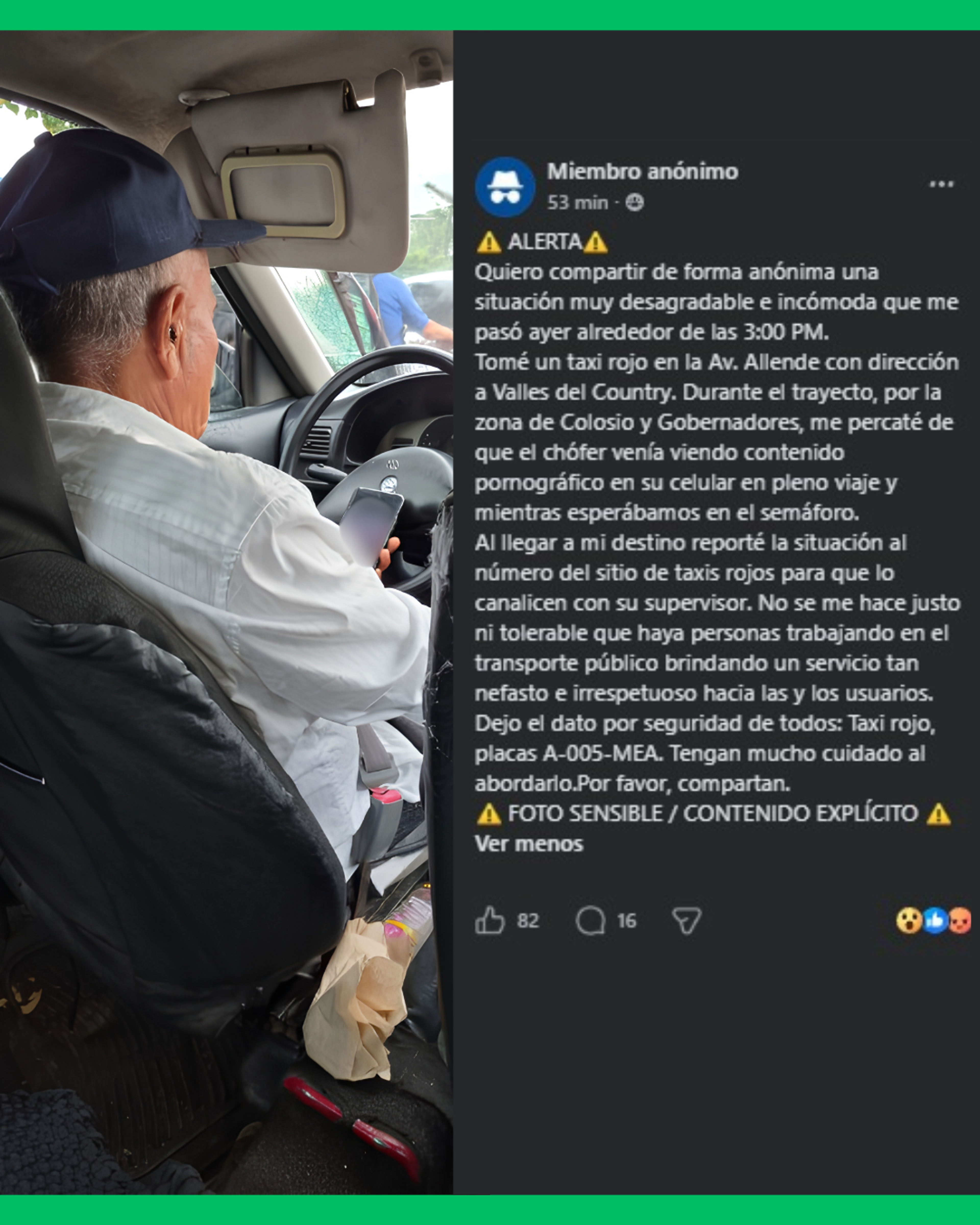 DENUNCIAN A TAXISTA POR VER CONTENIDO EXPLÍCITO MIENTRAS LLEVABA PASAJERA EN TEPIC