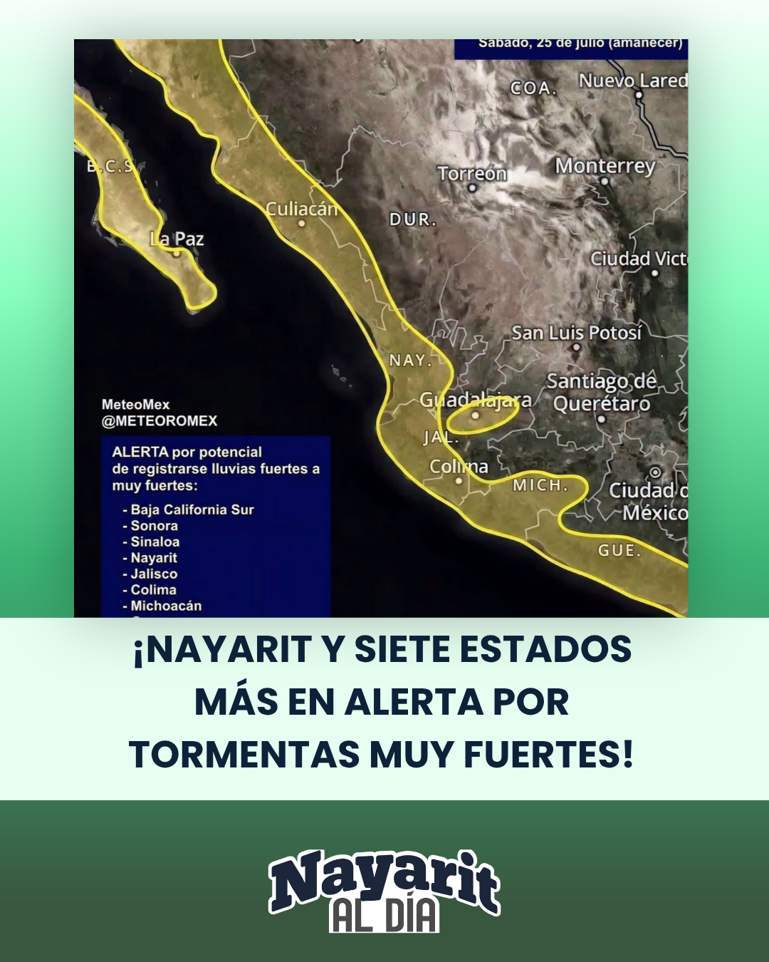 ¡NAYARIT Y OTROS SIETE ESTADOS BAJO VIGILANCIA POR TORMENTAS MUY FUERTES!
