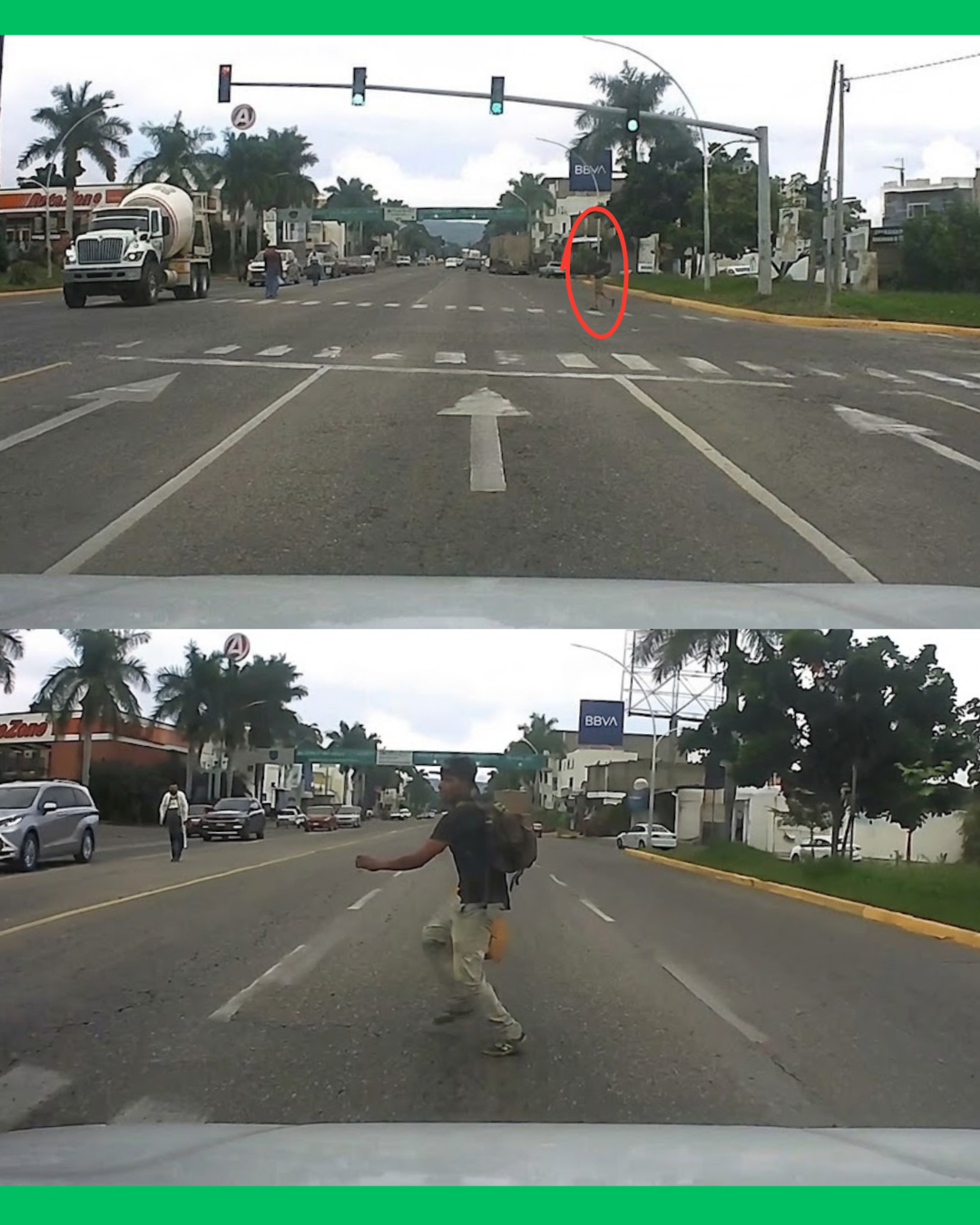 PEATON SE ATRAVIESA CON SEMÁFORO EN VERDE Y CONDUCTOR ALCANZA A FRENAR SOBRE EL BLVR. TEPIC-XALISCO