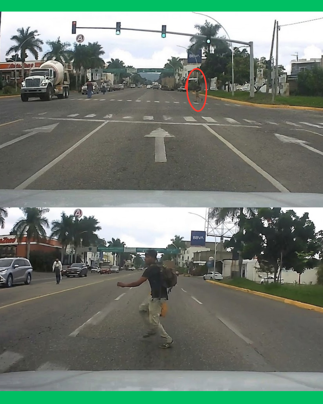 PEATON SE ATRAVIESA CON SEMÁFORO EN VERDE Y CONDUCTOR ALCANZA A FRENAR SOBRE EL BLVR. TEPIC-XALISCO