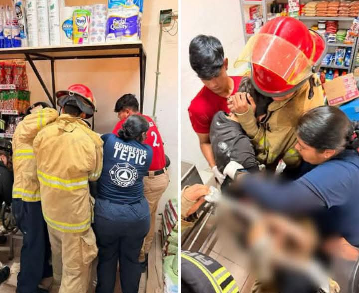 JOVEN TERMINA PRENSADO EN MÁQUINA TORTILLERA Y MOVILIZA A LOS CUERPOS DE EMERGENCIA EN TEPIC