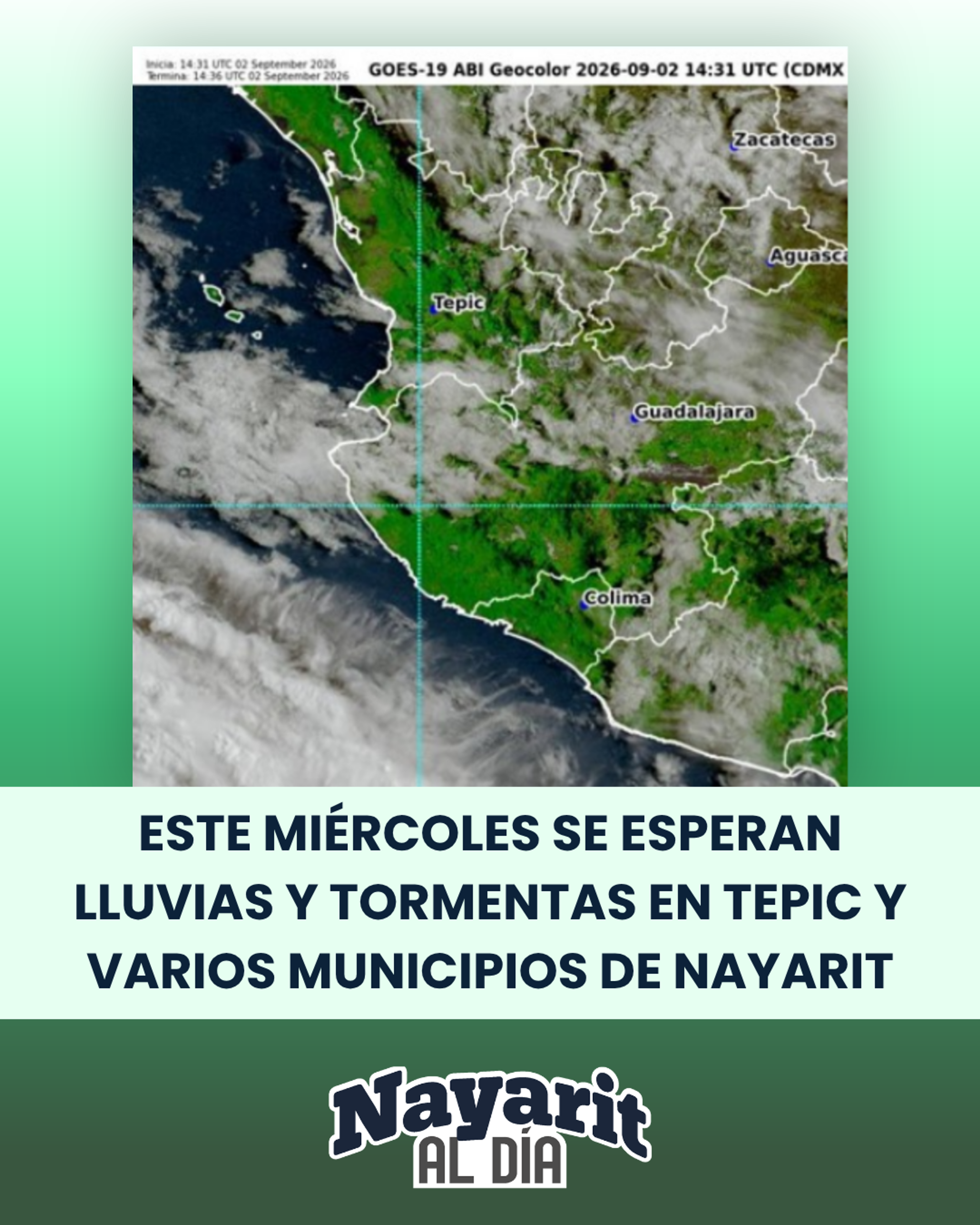 ESTE MIÉRCOLES SE ESPERAN LLUVIAS Y TORMENTAS EN TEPIC Y VARIOS MUNICIPIOS DE NAYARIT