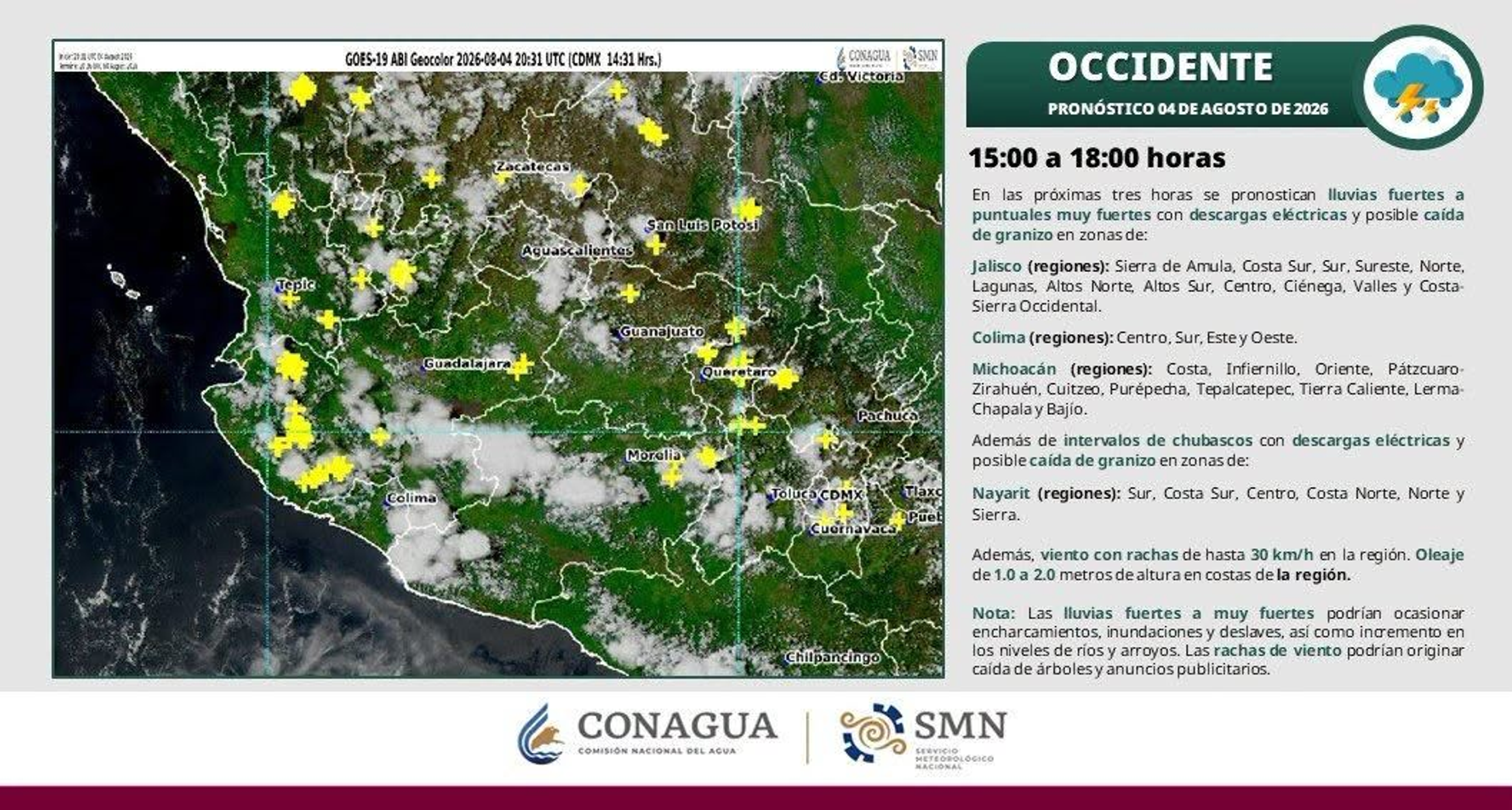 LLUVIAS Y TORMENTAS SE PREVÉN ESTA TARDE EN NAYARIT