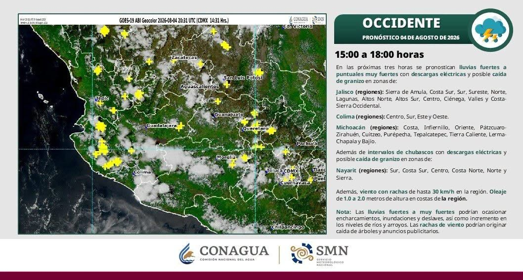 LLUVIAS Y TORMENTAS SE PREVÉN ESTA TARDE EN NAYARIT