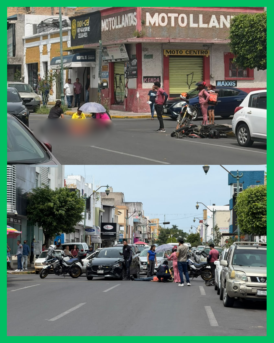 CHOQUE ENTRE MOTO Y AUTOMÓVIL DEJA DOS PERSONAS LESIONADAS EN EL CENTRO DE TEPIC