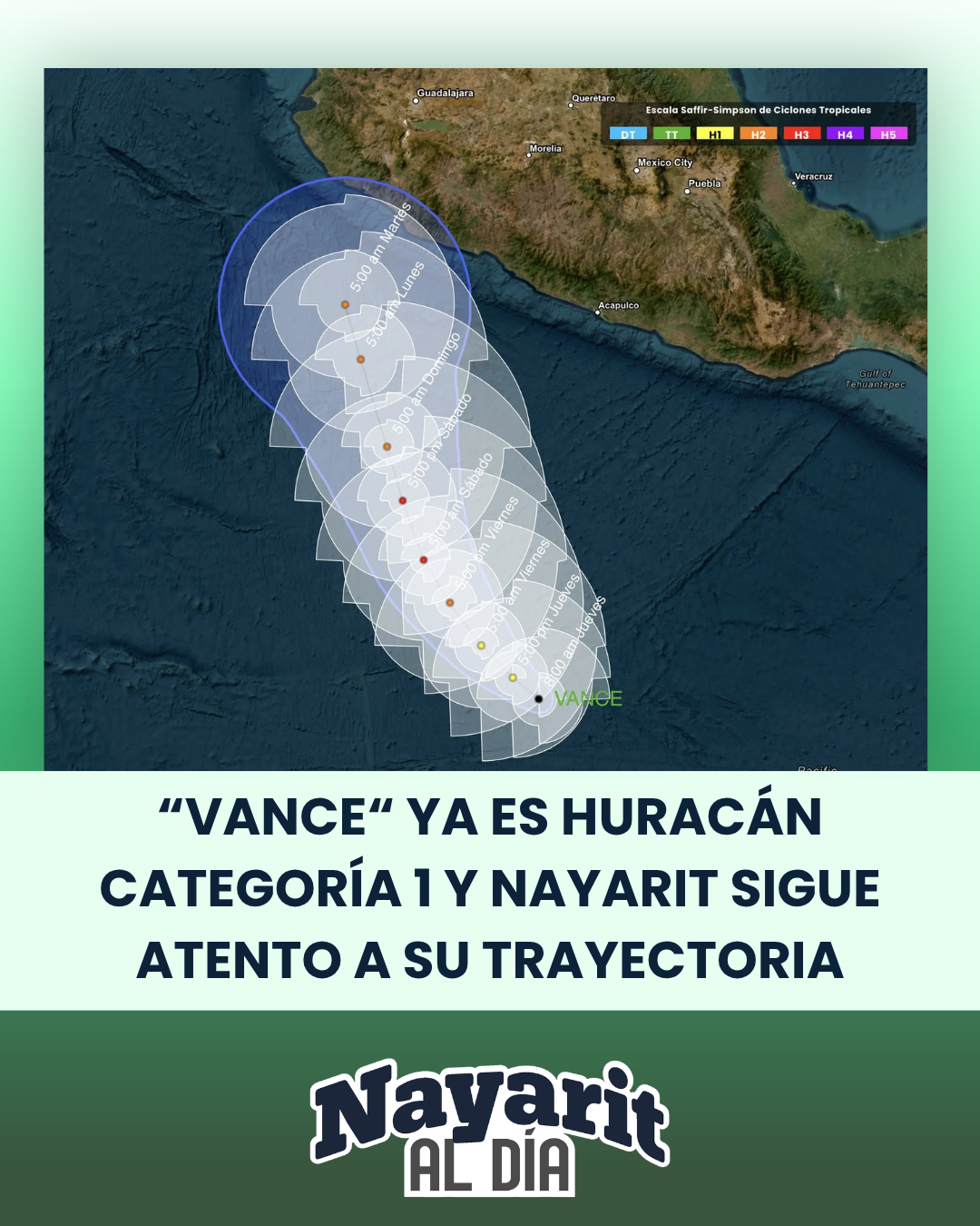 VANCE YA ES HURACÁN CATEGORÍA 1 Y NAYARIT SIGUE ATENTO A SU TRAYECTORIA