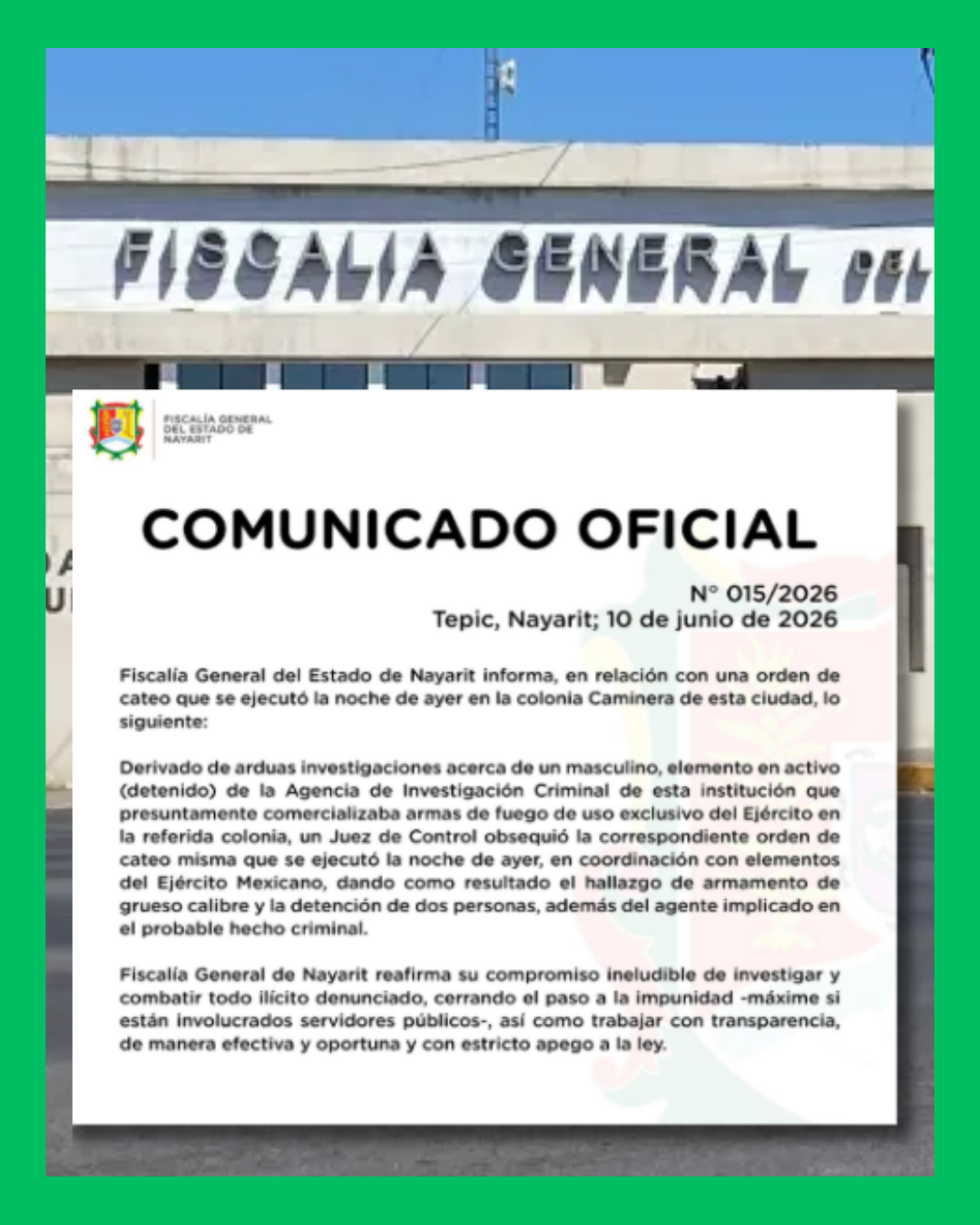 ¡DETIENEN A ELEMENTO ACTIVO DE LA FISCALÍA DE NAYARIT! INVESTIGAN PRESUNTA VENTA DE ARM4S EN TEPIC