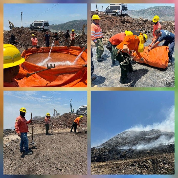 CONTINÚAN LABORES PARA SOFOCAR INCENDIO EN EL RELLENO SANITARIO “EL IZTETE” EN TEPIC