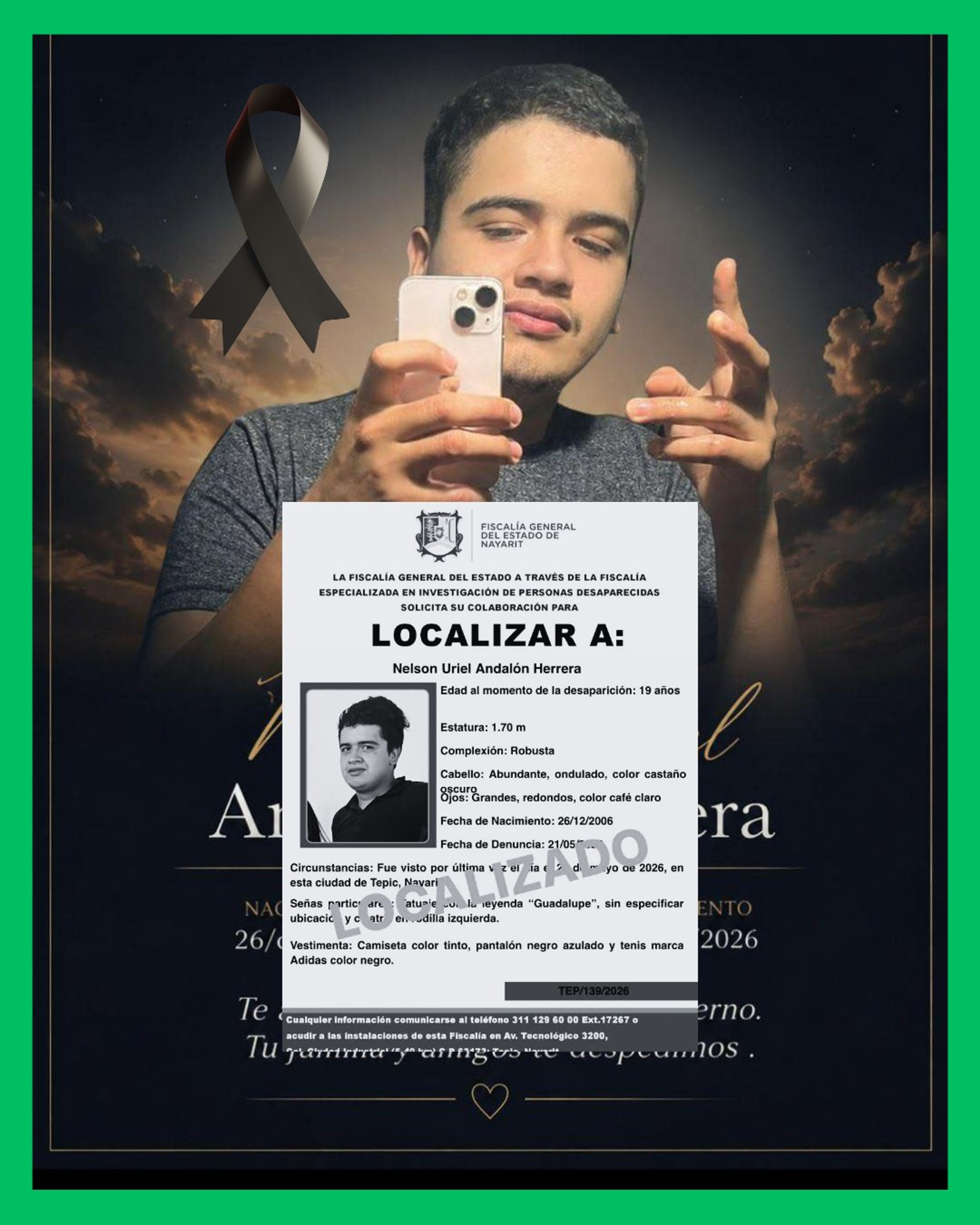 DESPIDEN CON DOLOR A NELSON URIEL, JOVEN TEPICENSE REPORTADO COMO DESAPARECIDO
