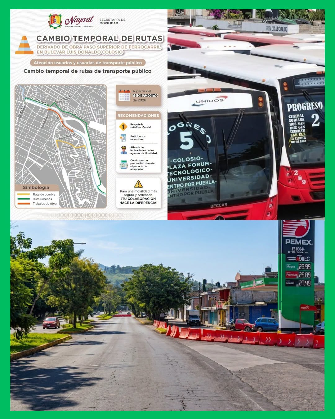 ¡CAMBIAN RUTAS DEL TRANSPORTE POR CIERRE DEL BLVR. COLOSIO EN TEPIC!