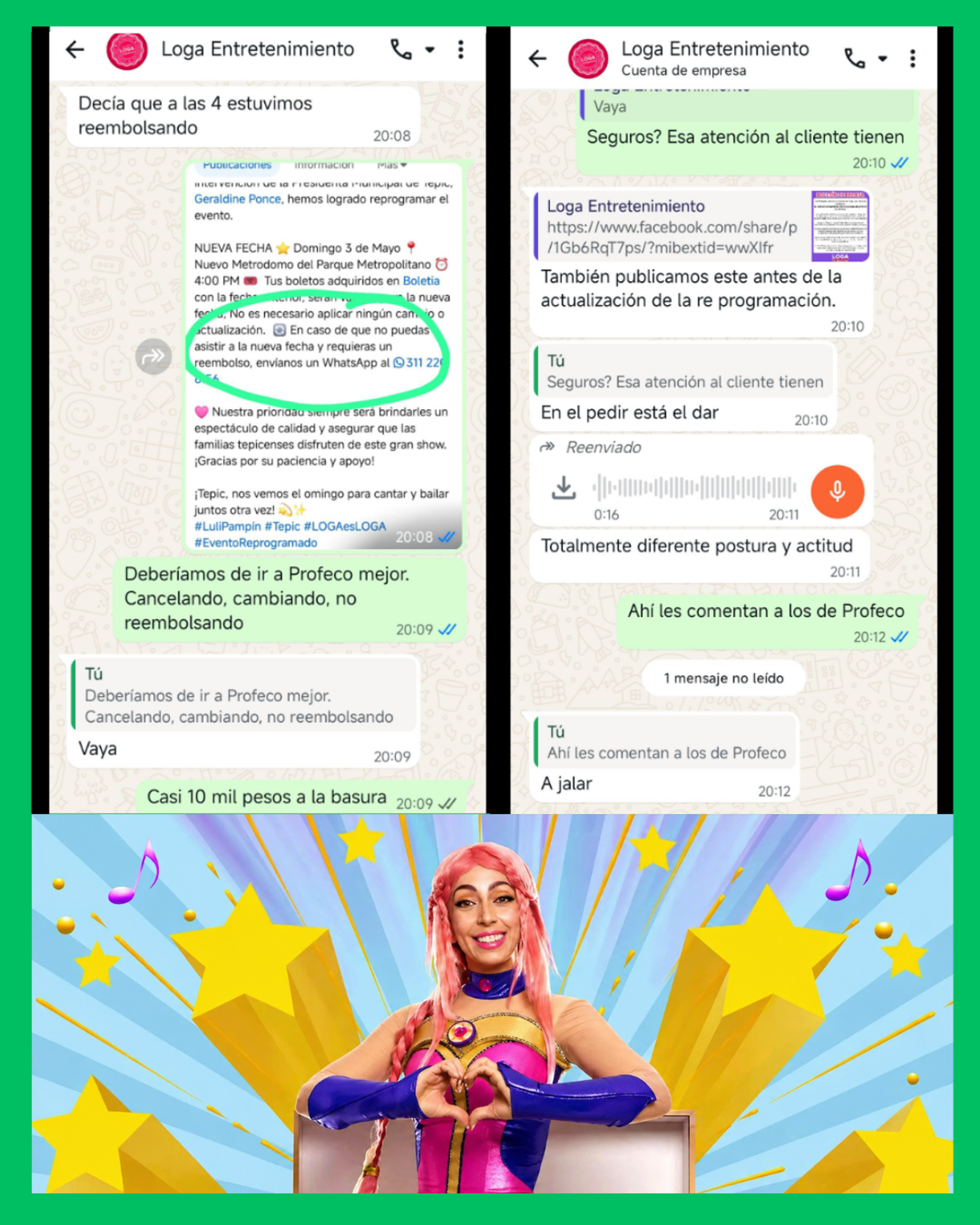 ABUSO POR PARTE DE LOGA ENTRETENIMIENTO Y MALA RESPUESTA SOBRE EL SHOW DE LULI PAMPÍN EN TEPIC 