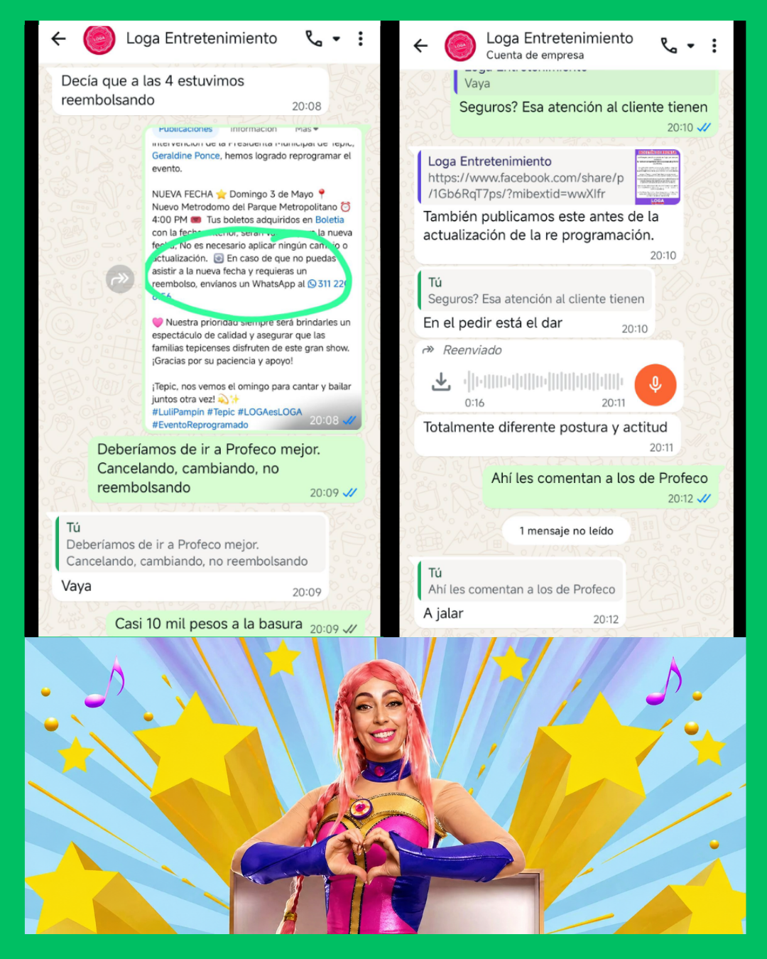 ABUSO POR PARTE DE LOGA ENTRETENIMIENTO Y MALA RESPUESTA SOBRE EL SHOW DE LULI PAMPÍN EN TEPIC