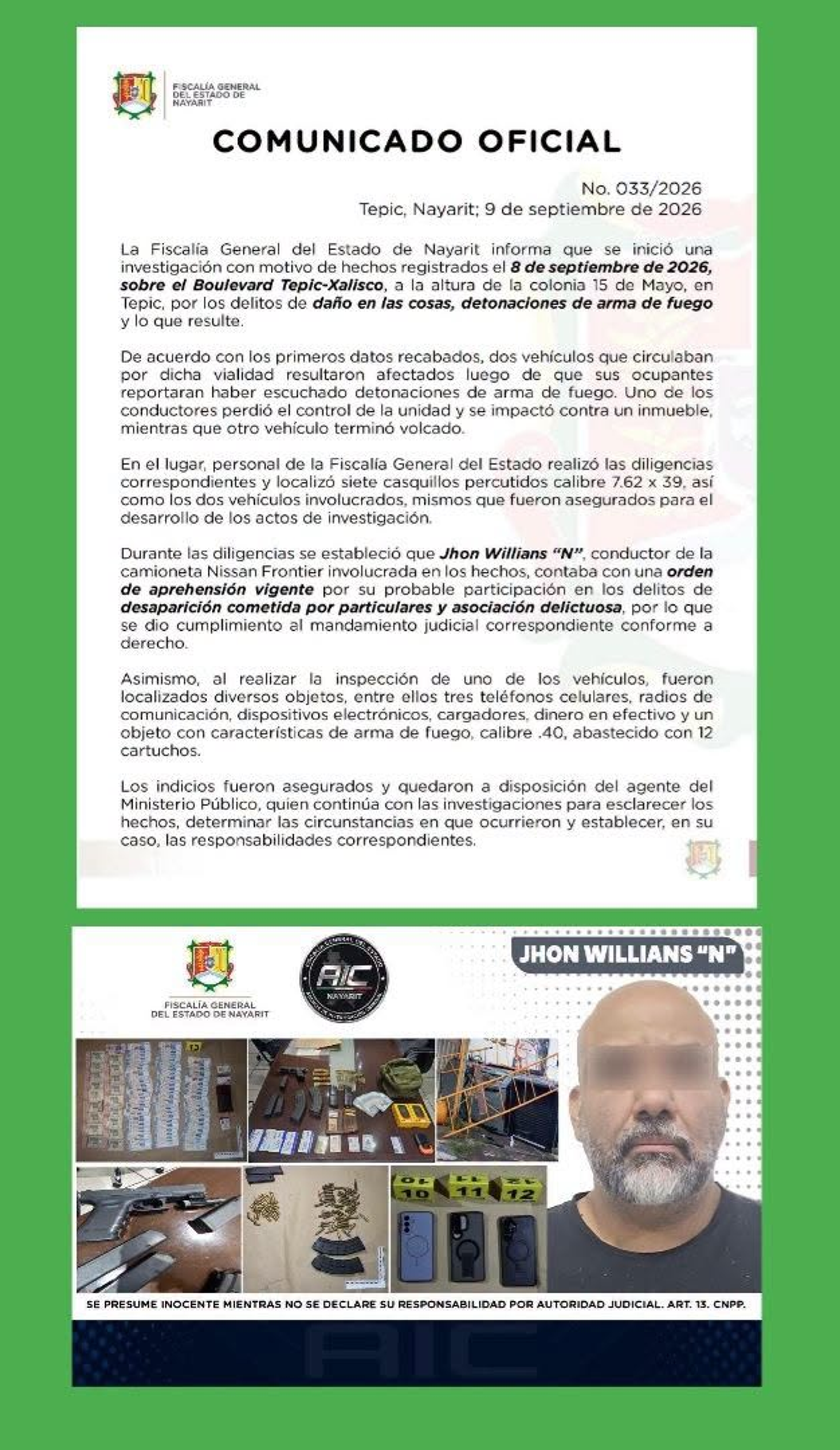  INVESTIGAN DETONACIONES DE ARMA DE FUEGO EN EL BOULEVARD TEPIC-XALISCO