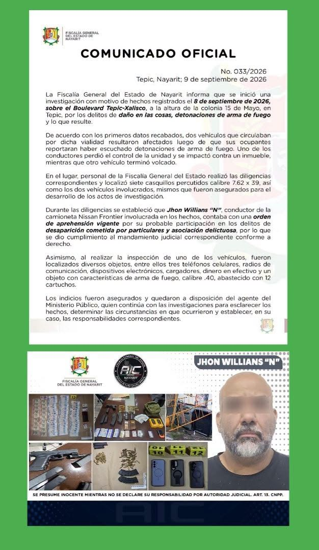 INVESTIGAN DETONACIONES DE ARMA DE FUEGO EN EL BOULEVARD TEPIC-XALISCO