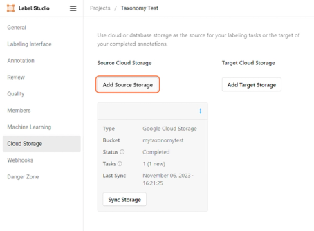 Connect your JSON taxonomy file from your storage to Label Studio