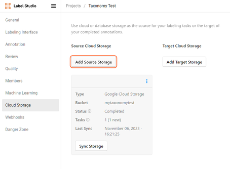 Connect your JSON taxonomy file from your storage to Label Studio