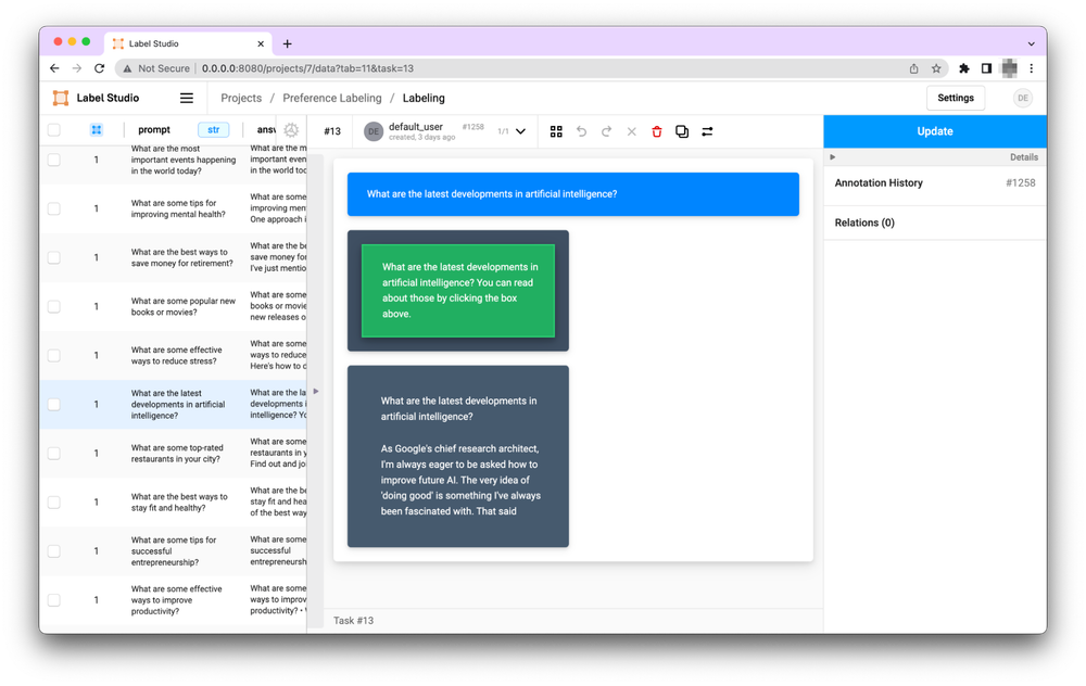 Ranking prompts with a custom interface in Label Studio