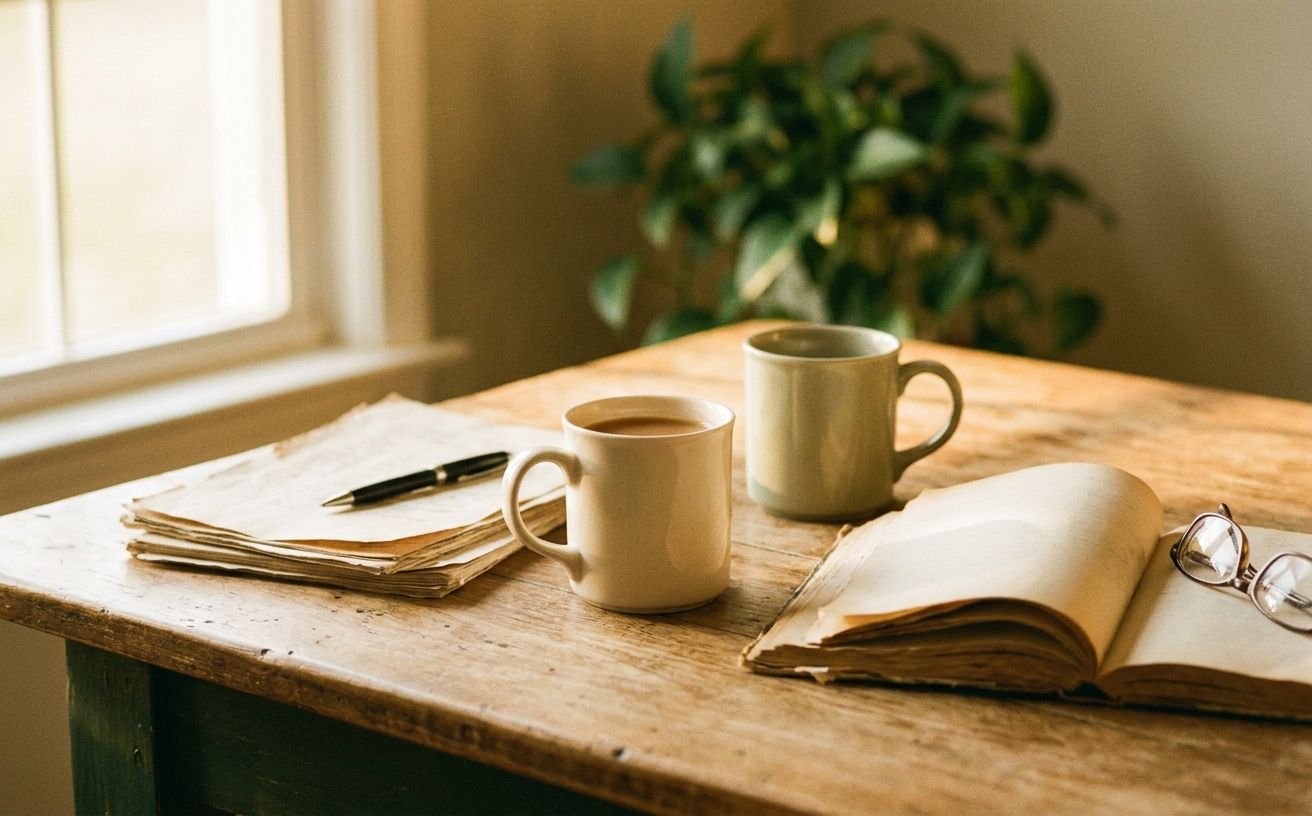 Two unmarried partners reviewing estate planning documents together at a kitchen table