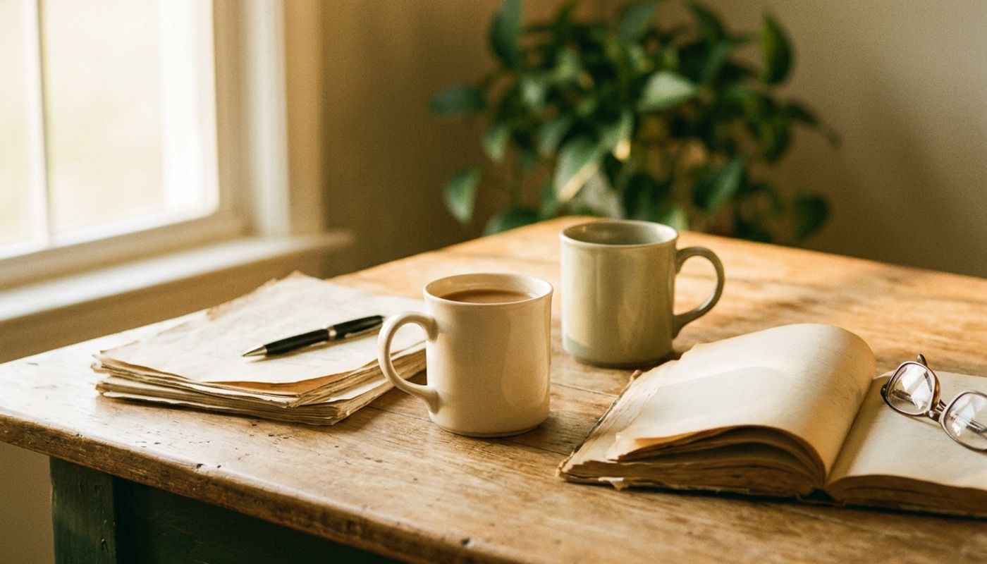 Two unmarried partners reviewing estate planning documents together at a kitchen table