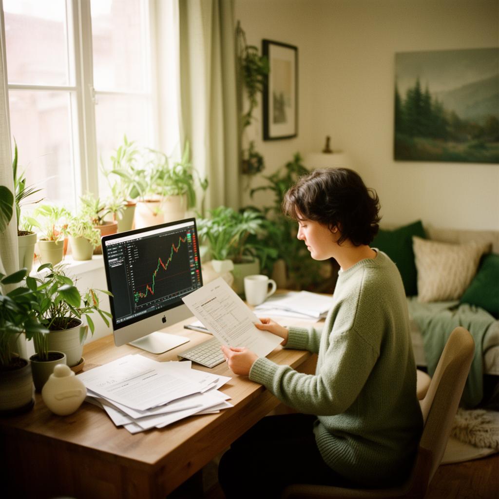 A tech professional reviewing stock-plan documents at a home office, illustrating ISO tax planning for LGBTQ+ tech professionals.