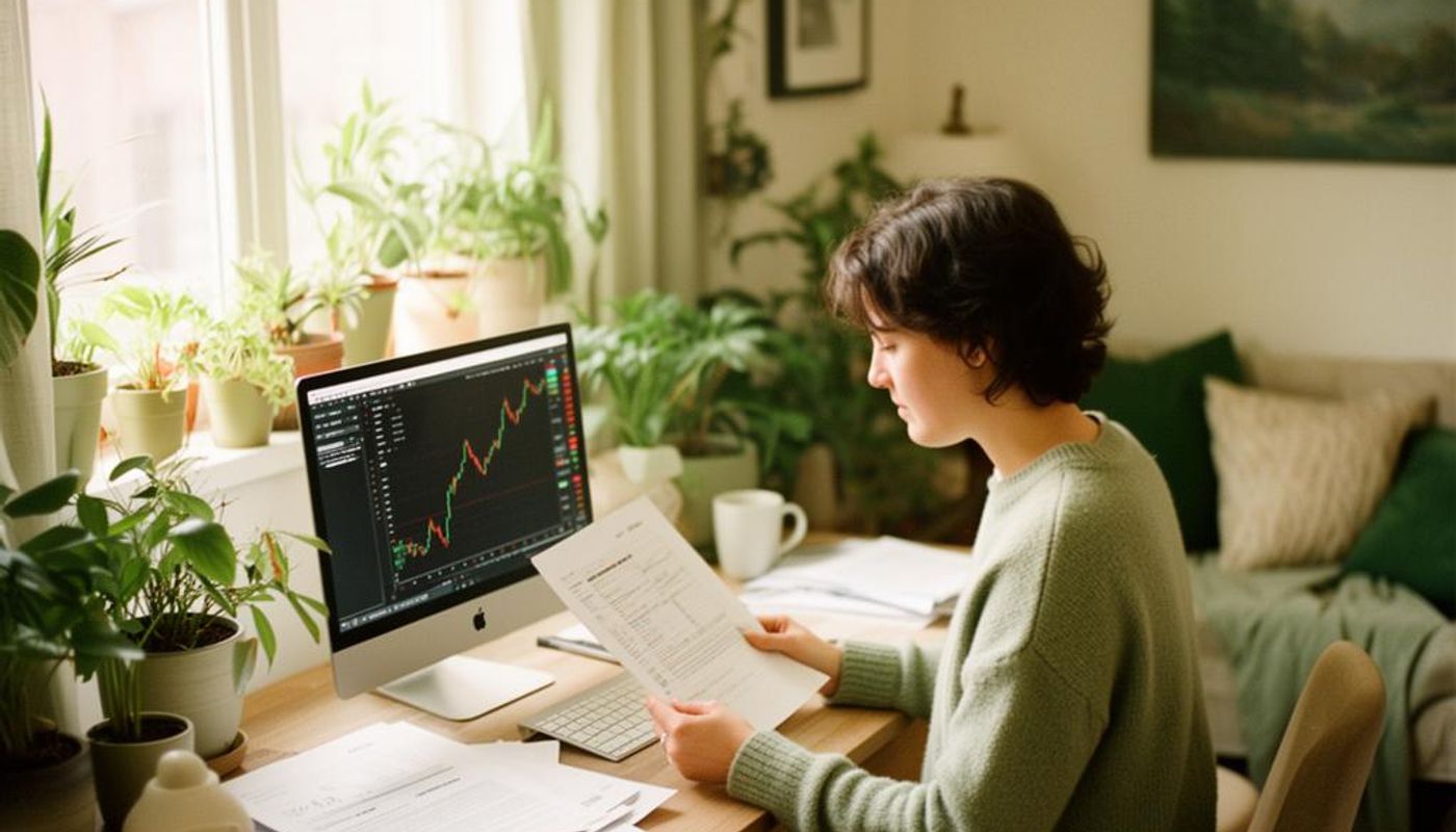 A tech professional reviewing stock-plan documents at a home office, illustrating ISO tax planning for LGBTQ+ tech professionals.