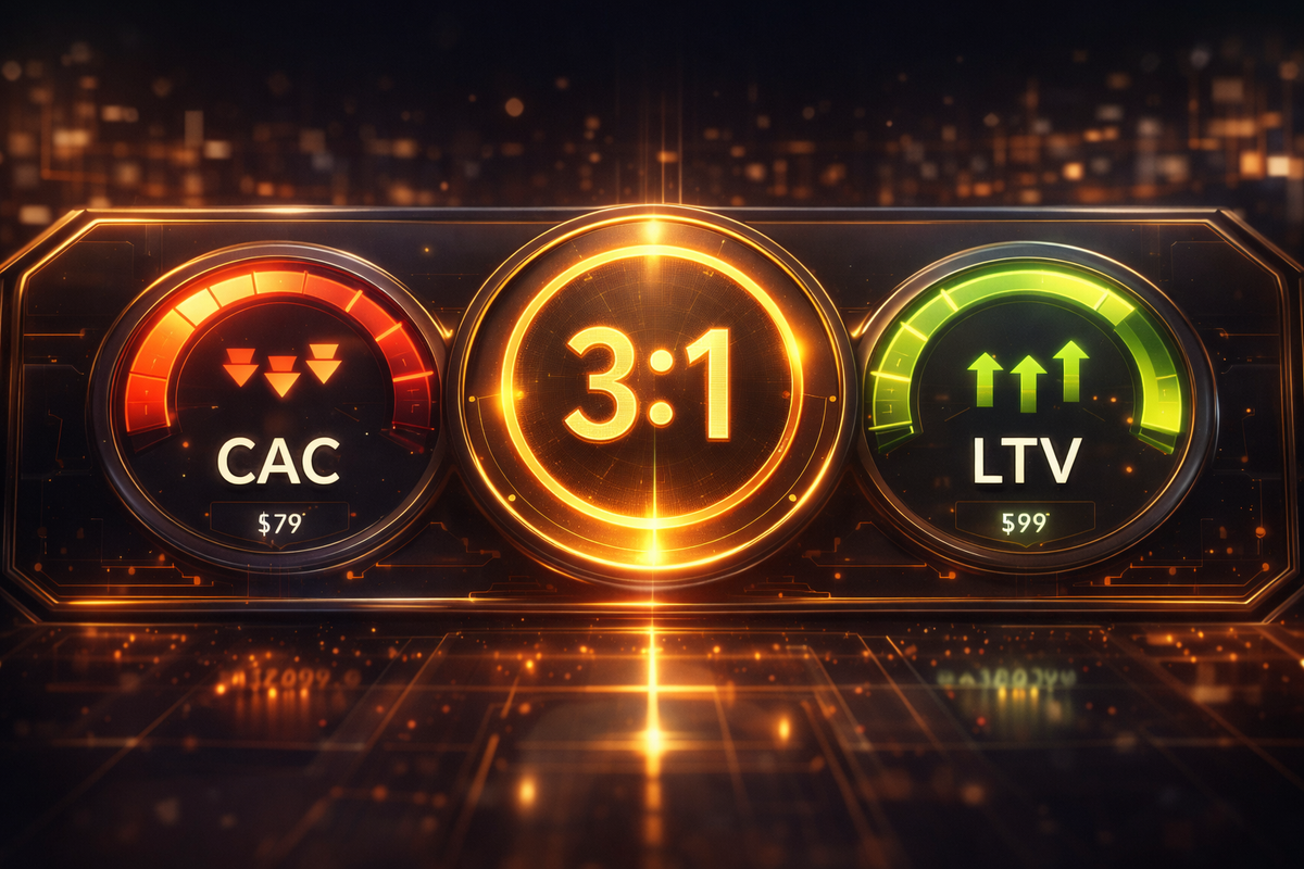 Dashboard showing the optimization of the LTV:CAC ratio.
