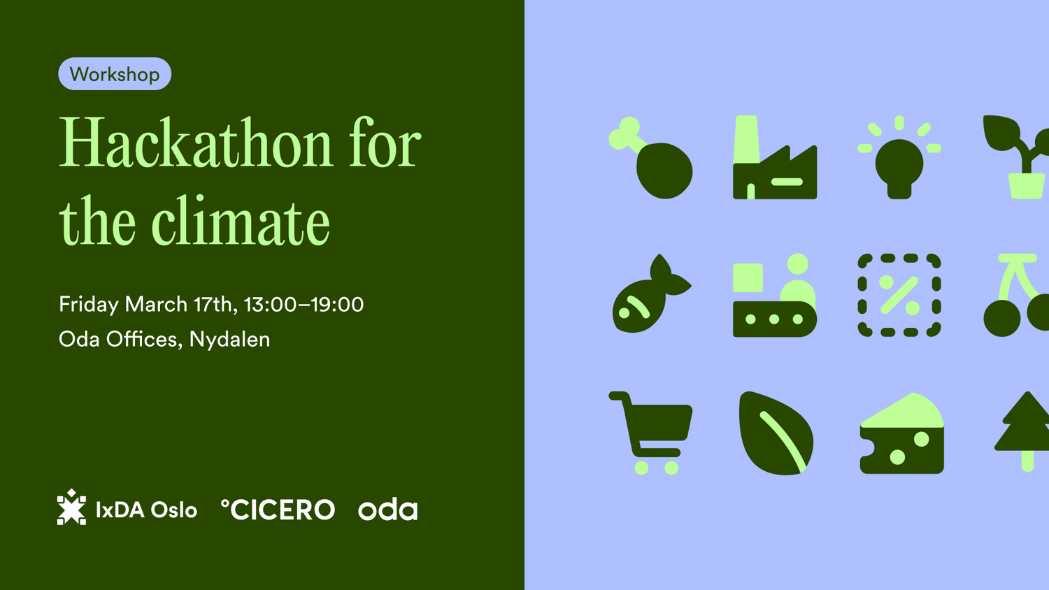 Hackathon for the climate at Oda's offices in Nydalen. Friday 17 March from 13:00 to 19:00